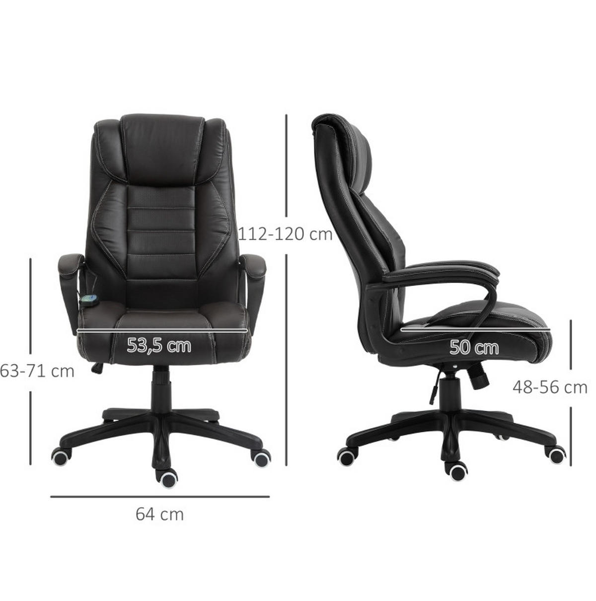 GAMINGSTUHL 64/74/112-120 cm, ergonomischer Drehstuhl mit 6‑Punkte‑Massage, Bonded Leather, Braun - Braun, Kunststoff (64/120/74cm) - Redom