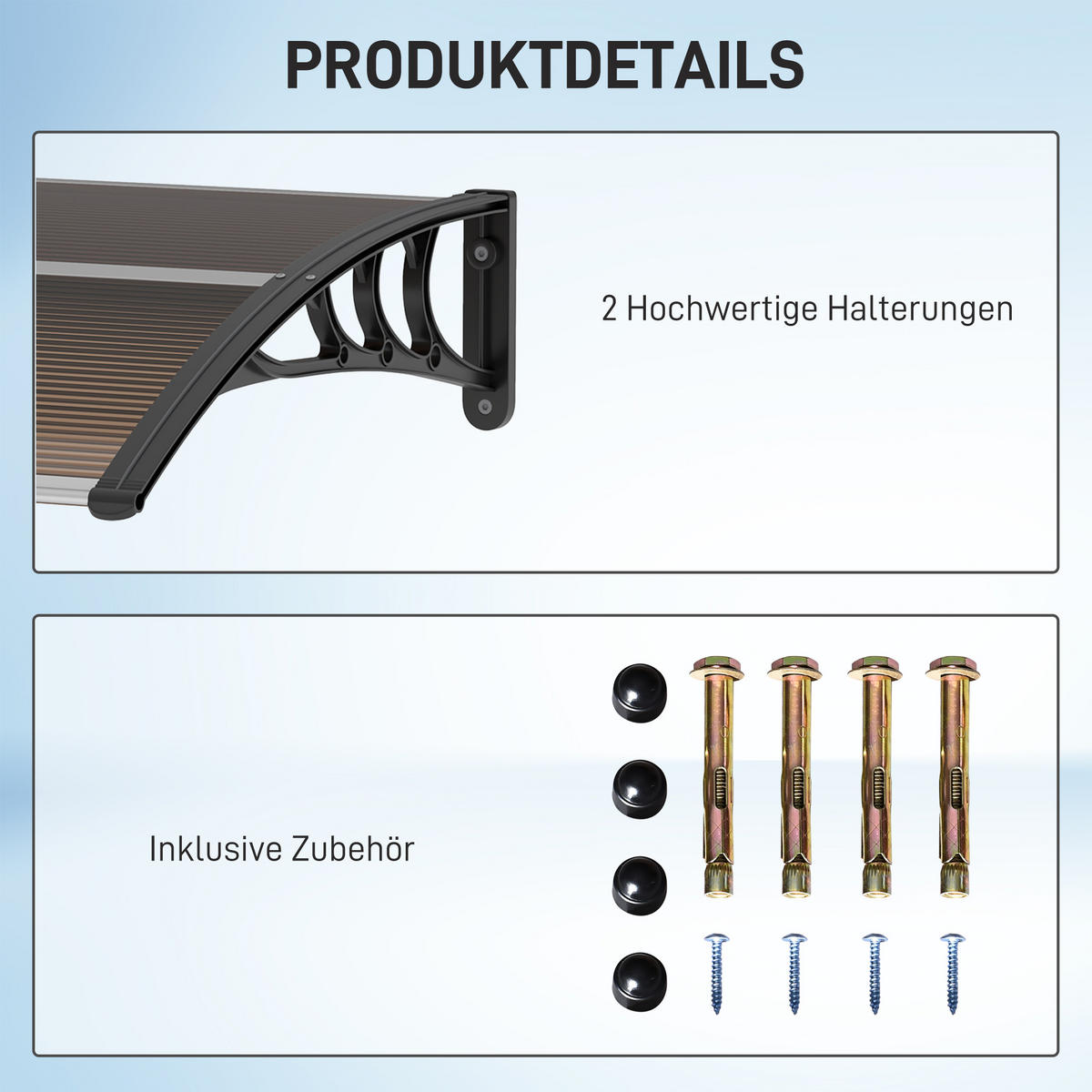 VORDACH DE-07401 Pultvordach, Polycarbonat, 120x75 cm Transparent - Schwarz/Braun, Kunststoff (75/23/120cm) - ComfortXL