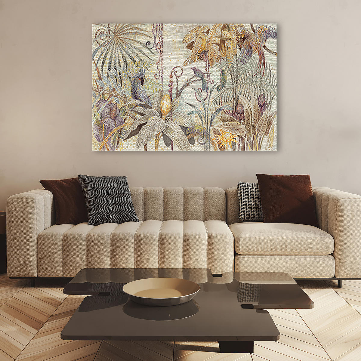 WANDBILD mosaik dschungel - Beige, Textil (60/40cm) - Feeby