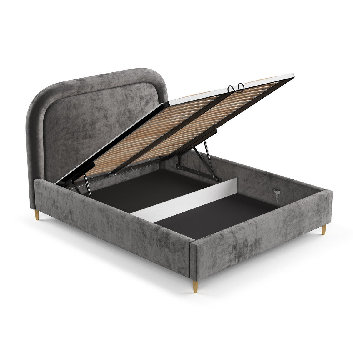 POLSTERBETT Mija Anthrazit 160/200 cm im Chenille-Stoff - Anthrazit/Naturfarben, Holz/Holzwerkstoff (160/200cm) - Maison de Reve