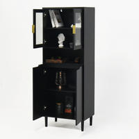 HOCHSCHRANK mit Glastüren, verstellbarem Einlegeboden und Kippschutz, vielseitiger Stauraum, Schwarz - Schwarz, Holzwerkstoff (60/160/35cm) - Redom