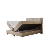 BOXBETT 140 x 200 cm mit Taschenmatratze ESTEPONA, Bettkästen mit Gasdruckfedern, Elegants gepolsterte Kopfstütze und Topper, Hellbeige - Beige, Holz/Textil (140/200cm) - Trada