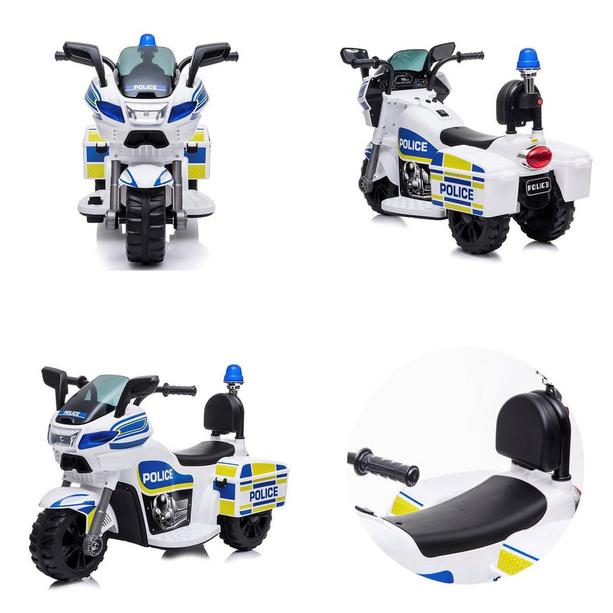 ELEKTROMOTORRAD Polizei weiß blau 3 Räder Scheinwerfer Musikfunktion - Blau, Kunststoff (77/42/50cm) - Chipolino