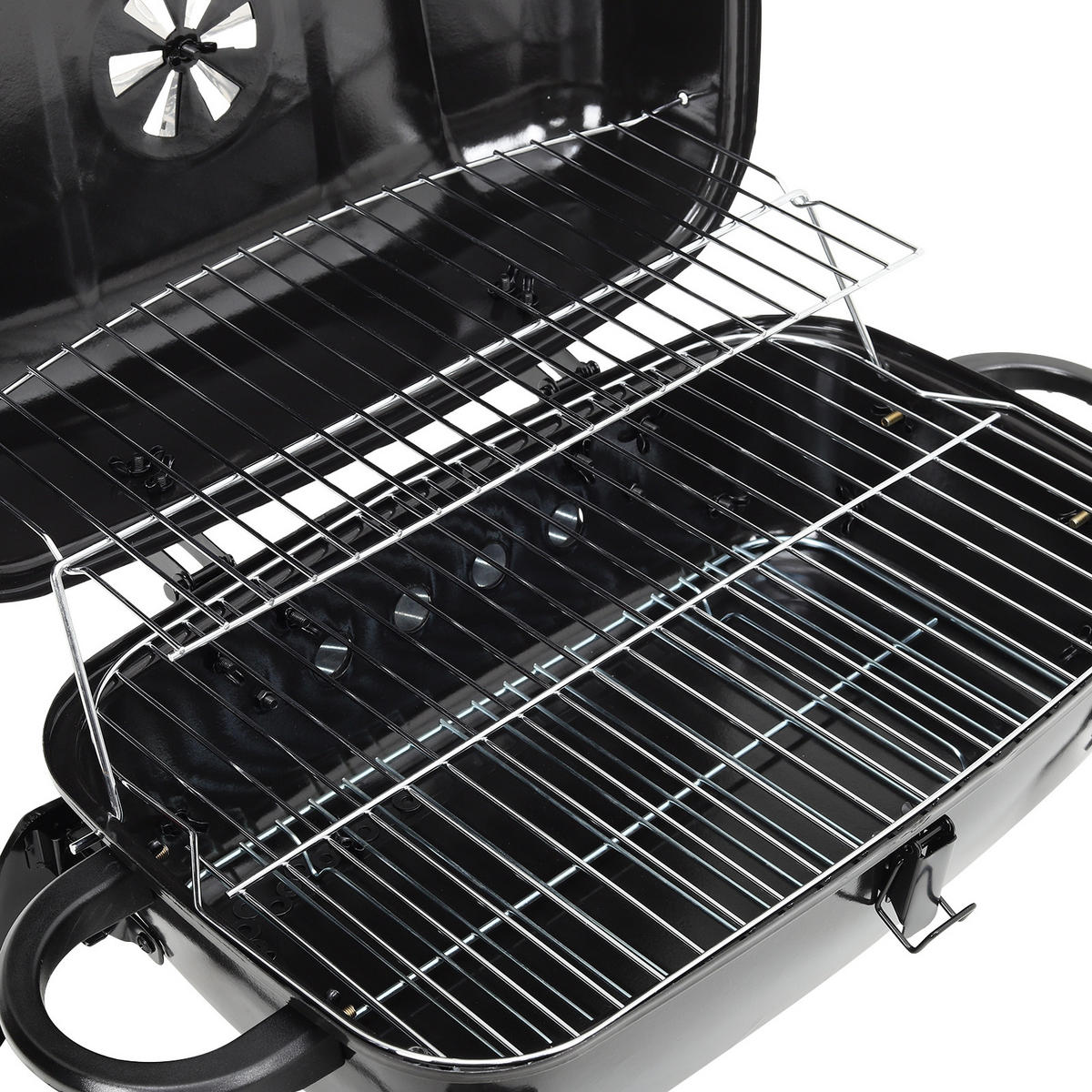 HOLZKOHLEGRILL aus Kohlenstoffstahl in Schwarz für die Terrasse Tragbarer 68 cm B x 34 cm T x 36 cm H - Schwarz, Metall (68/36/34cm) - Livingandhome