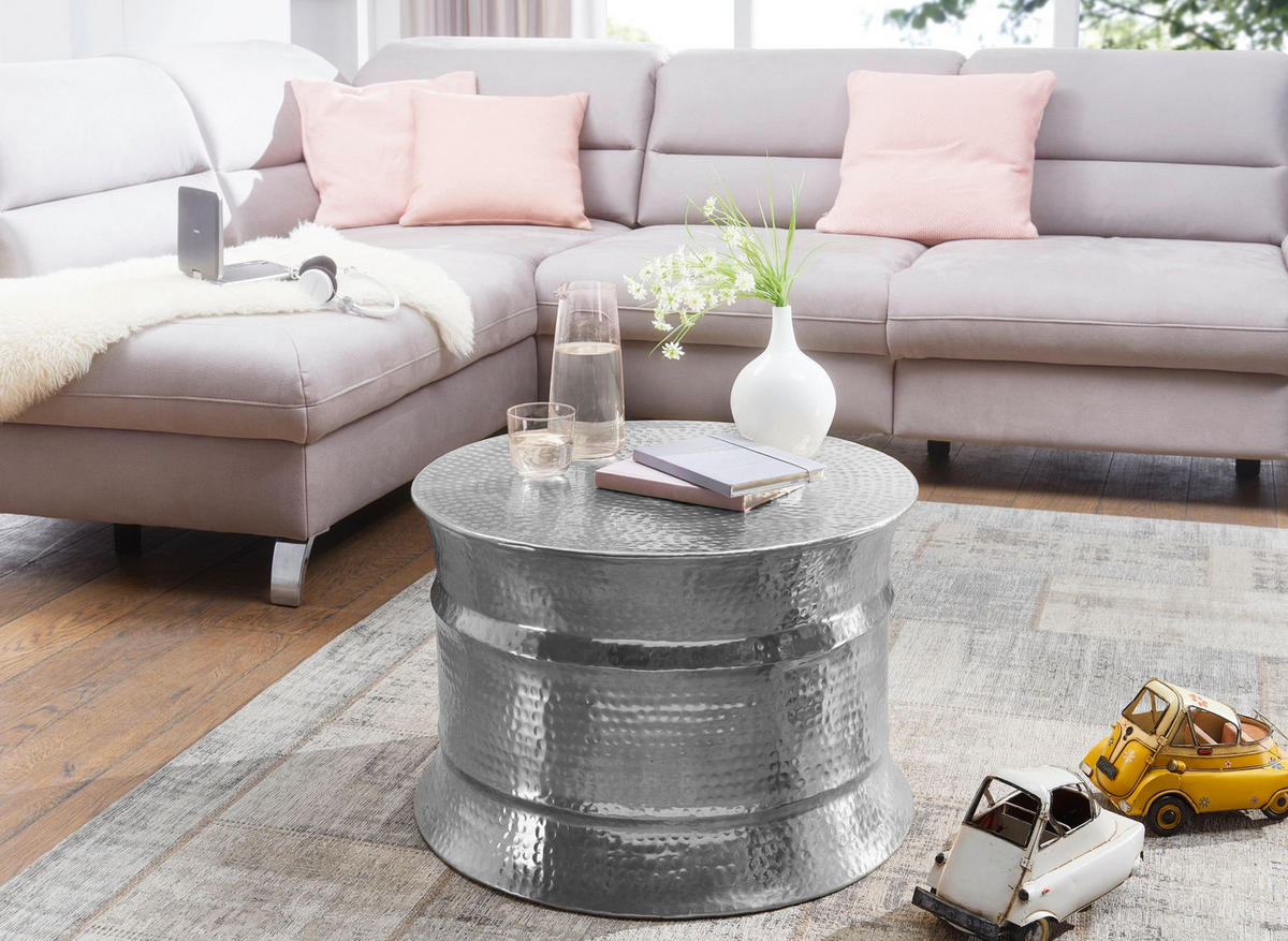 COUCHTISCH orientalisch rund Aluminium Hammerschlag-Look handgefertigt, Silber 62 x 62 x 41 cm - Silberfarben, Metall (62/62/41cm) - KADIMA DESIGN