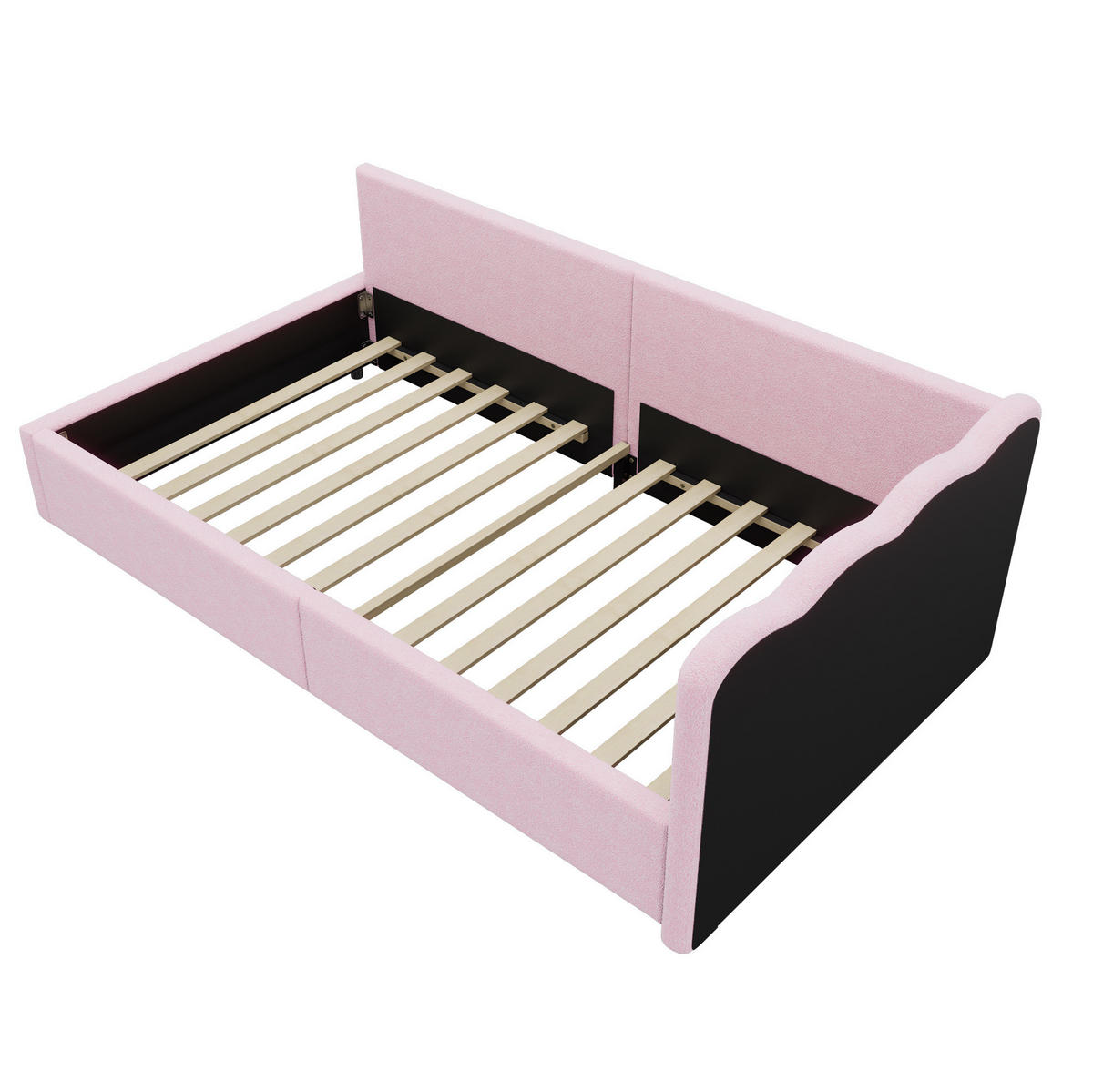 TAGESBETT 90/200 cm mit LED-Ambientebeleuchtung und Lattenrost aus Vliesimitat, Rosa - Rosa, Textil (90/200cm) - Redom