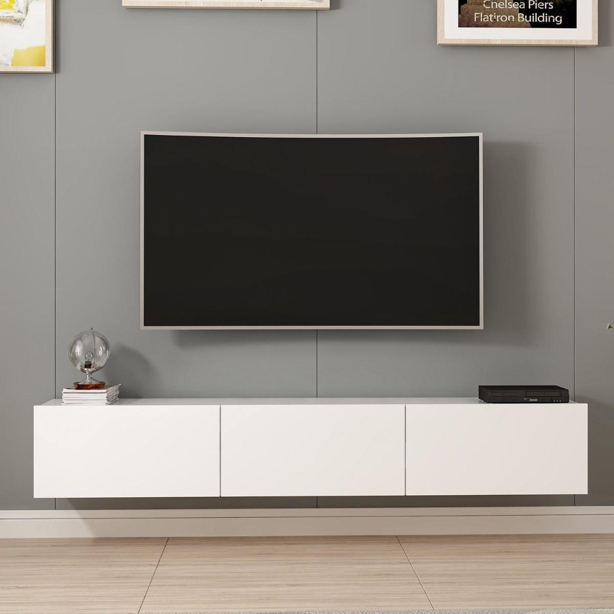 RIGEL Nástěnná TV skříňka se 3 dveřmi, bílá, šířka 180 cm - bílá, kompozitní dřevo (32/30/180cm) - Calicosy