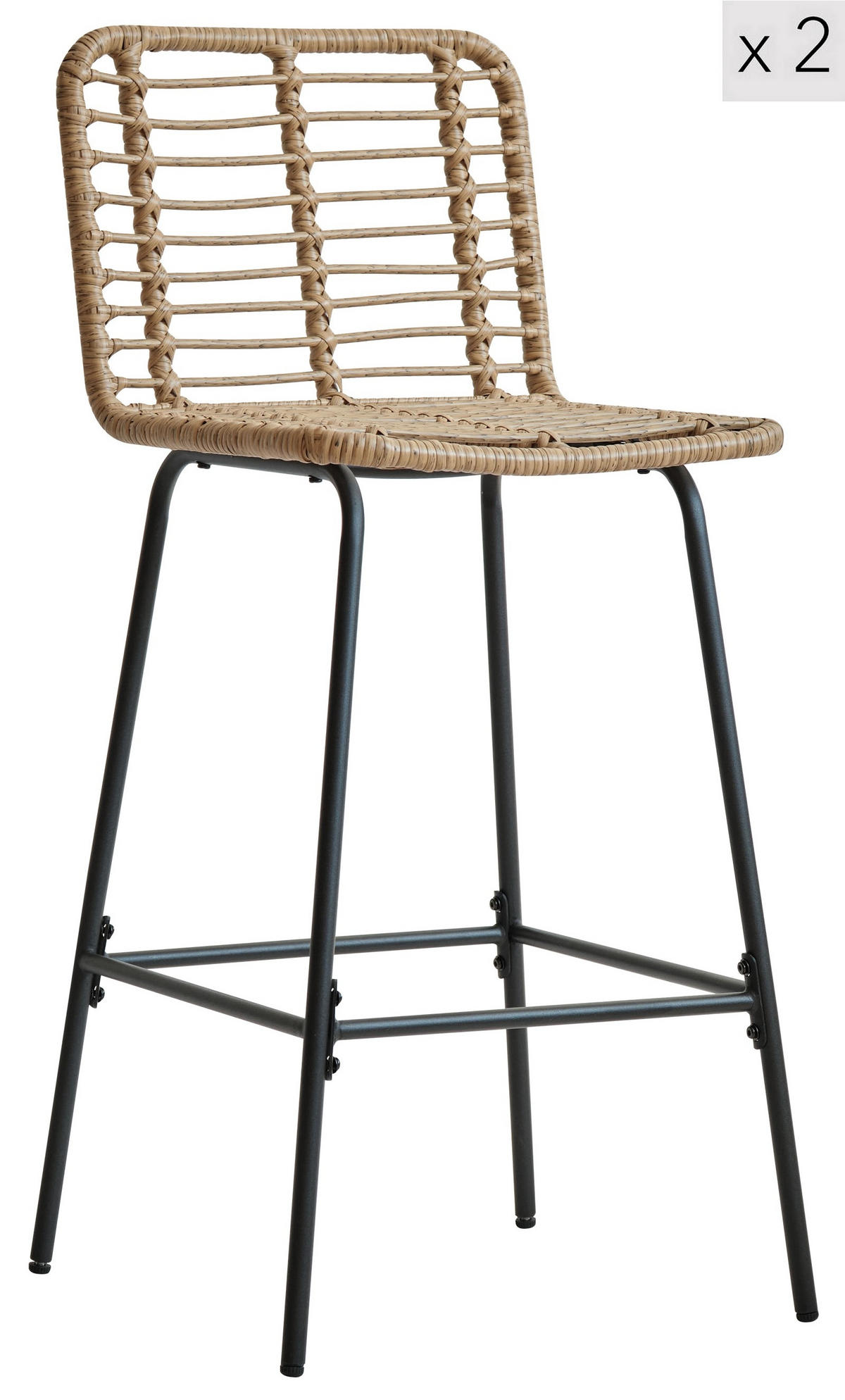 BARHOCKER 2er-Set Rattan Braun - Braun, Holz (47.5/103/47cm) - Nordlys