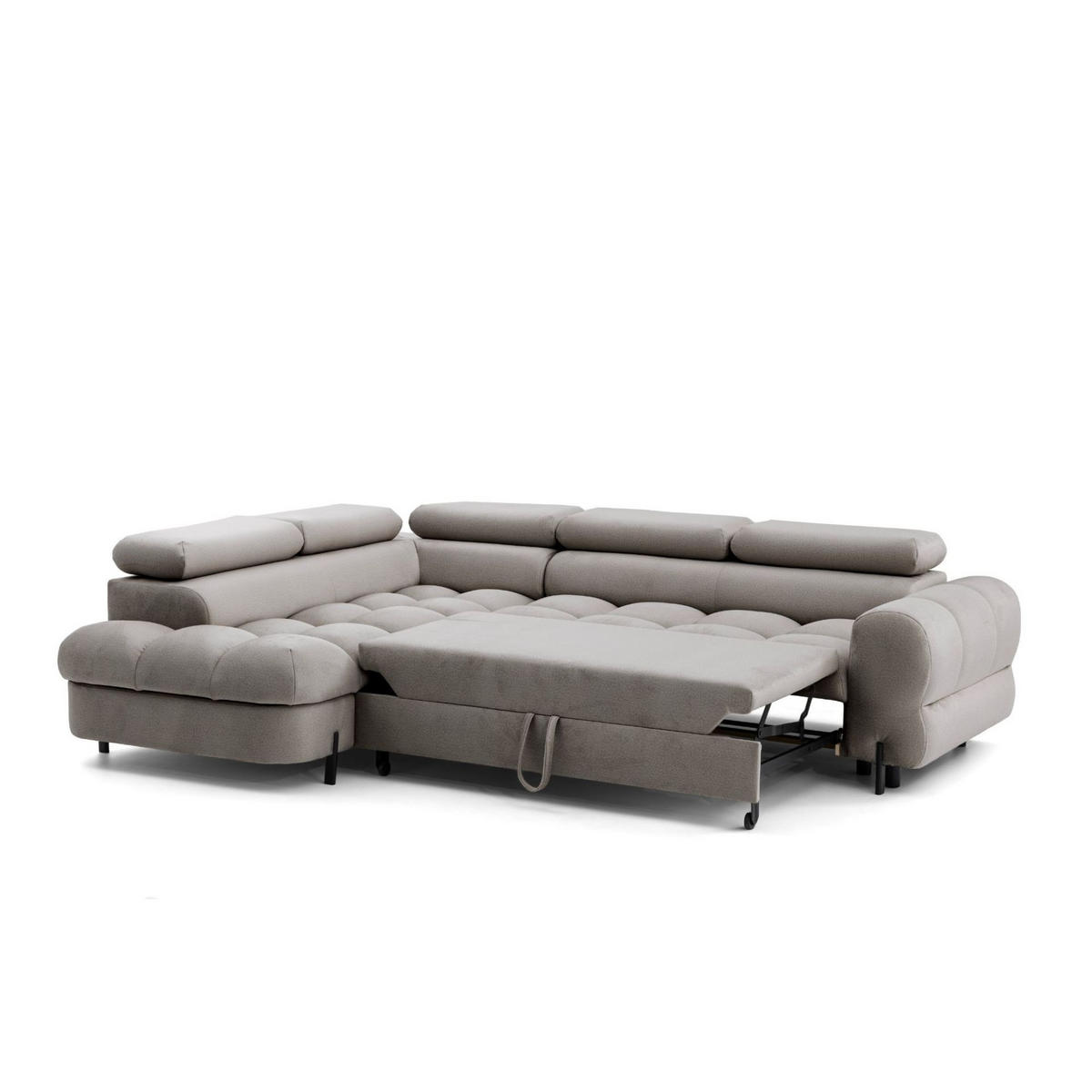 ECKSOFA BOWL L Links mit Schlaffunktion 125x195 Velours Beige - Beige/Schwarz, Holz/Textil (260/195cm) - Muffo