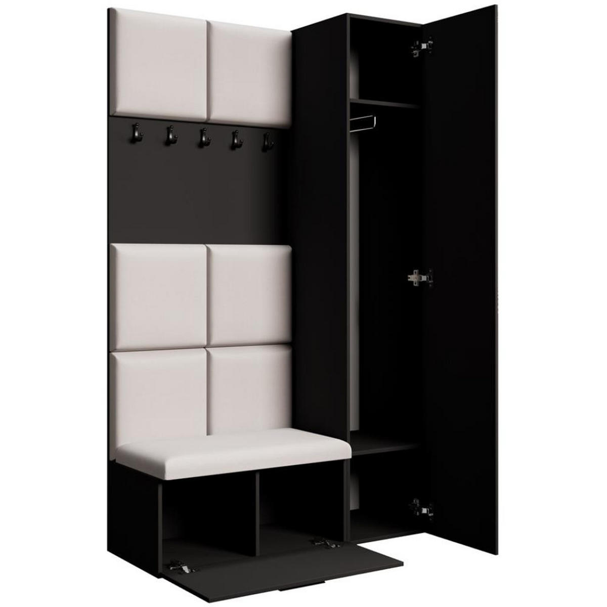 GARDEROBE Margaret I+IV 121/203/43 mit gepolsterten Paneelen - Beige/Schwarz, Holzwerkstoff/Kunststoff (121/203/43cm) - Beautysofa