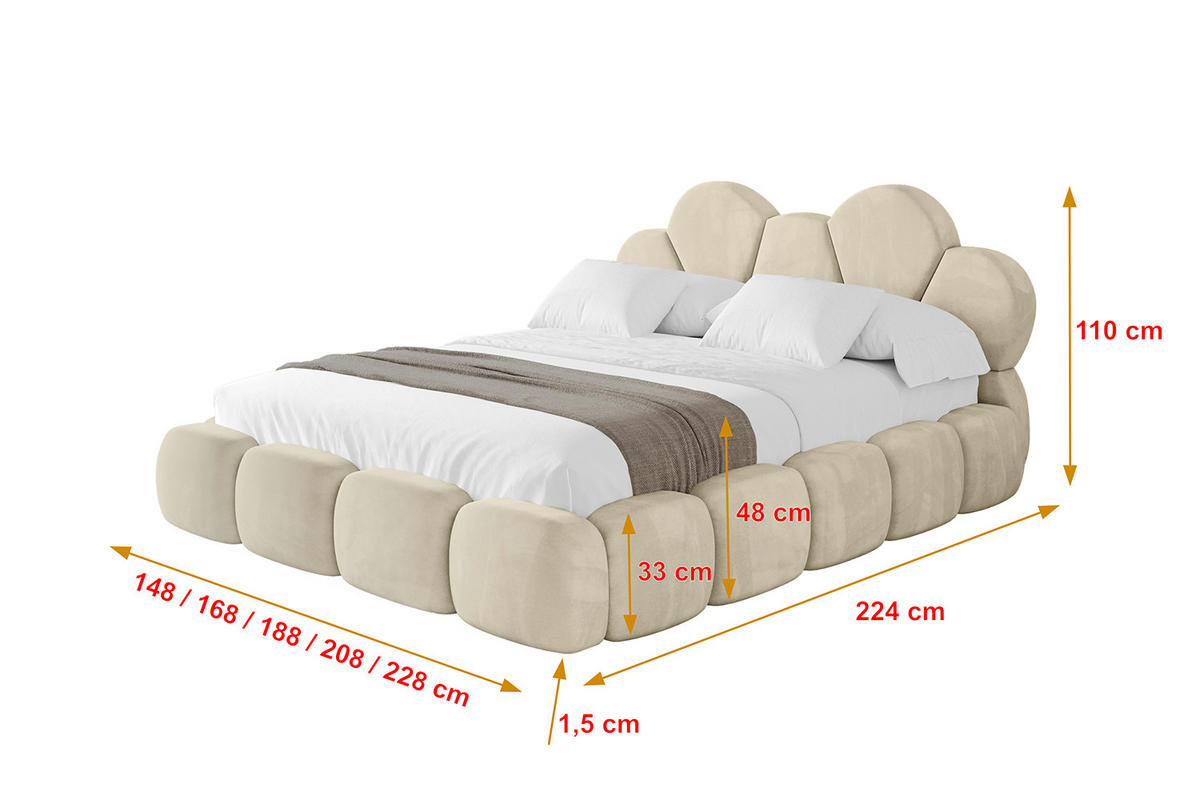 POLSTERBETT mit Bettkasten und Lattenrost, Bett mit Matratze H3/H4 - LANA 120x200 Beige - Ecru, Holzwerkstoff/Textil (120/200cm) - ALTDECOR