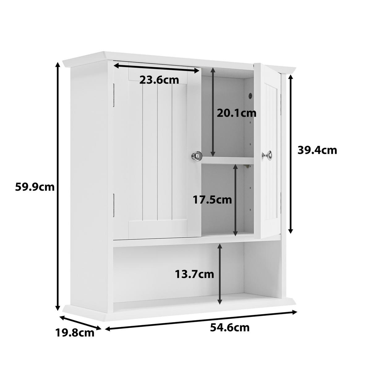 WANDSCHRANK Badezimmerschrank 54.6x19.8x59.9cm in Weiß mit verstellbaren Regalen - Weiß, Holzwerkstoff (54.6/59.9/19.8cm) - Modfu