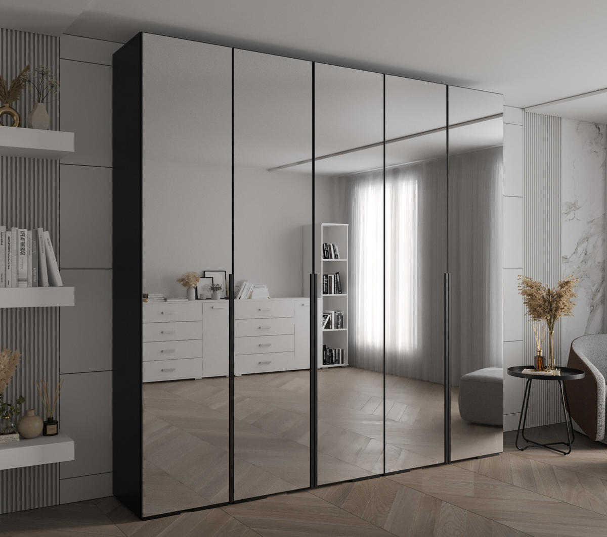 DREHTÜRENSCHRANK 236.7/250/47 5-türig - Schwarz, Holz/Metall (250/236.7/47cm) - Abiks Möbel