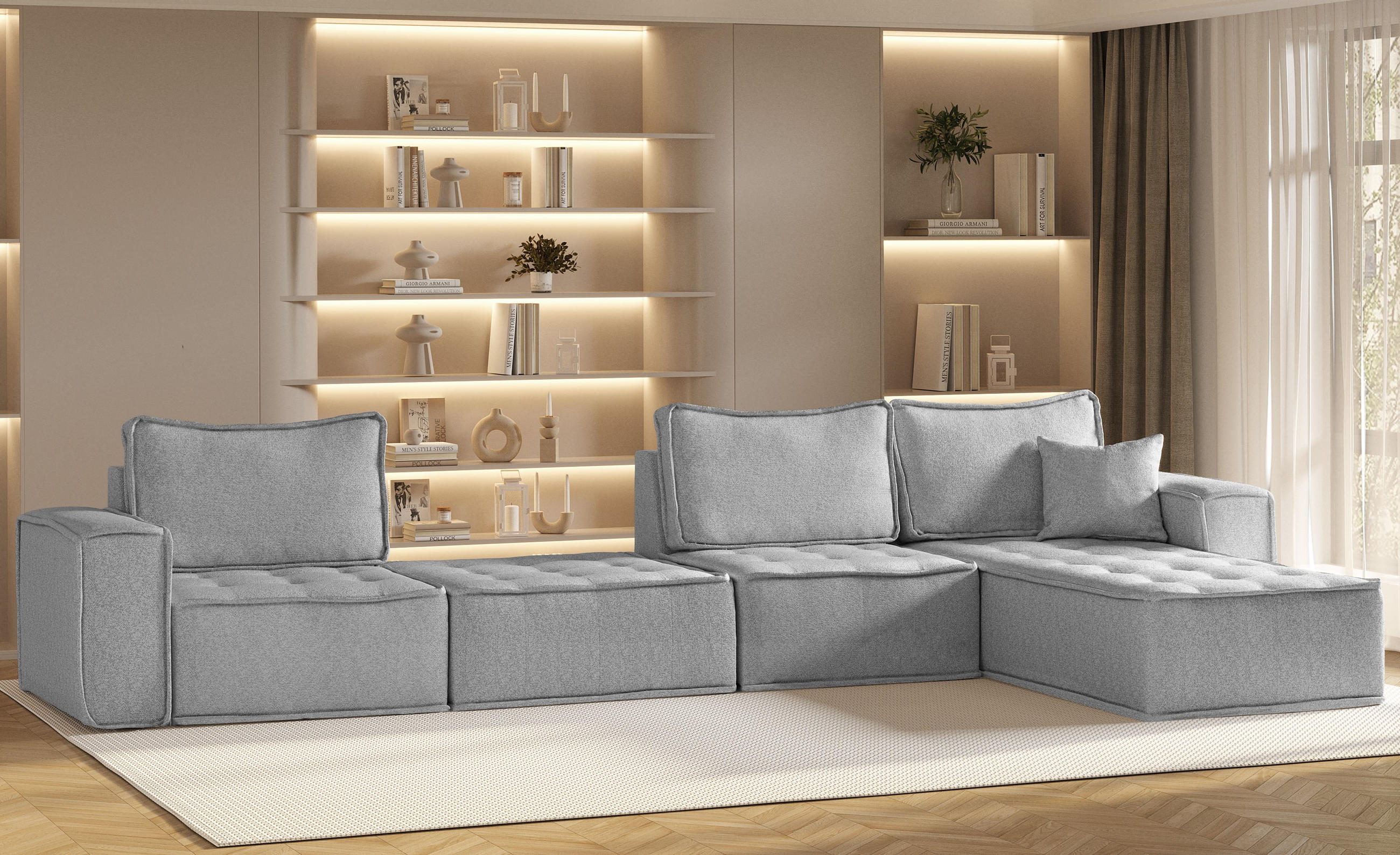 BOHOO modulare Ecke XL Grau Rechts - Grau, Holz (382/192cm) - Kaiser Möbel