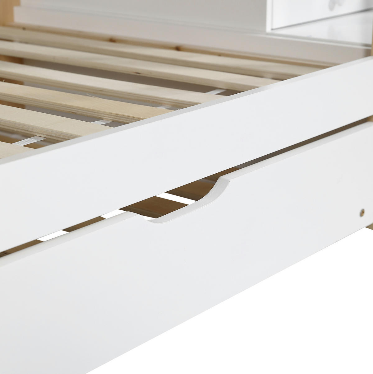 ETAGENBETT 90/200 cm in Natur/Weiß mit Ausziehbett und Treppe mit 4 Schubladen - Weiß, Holz (90/200cm) - OKMYHOME