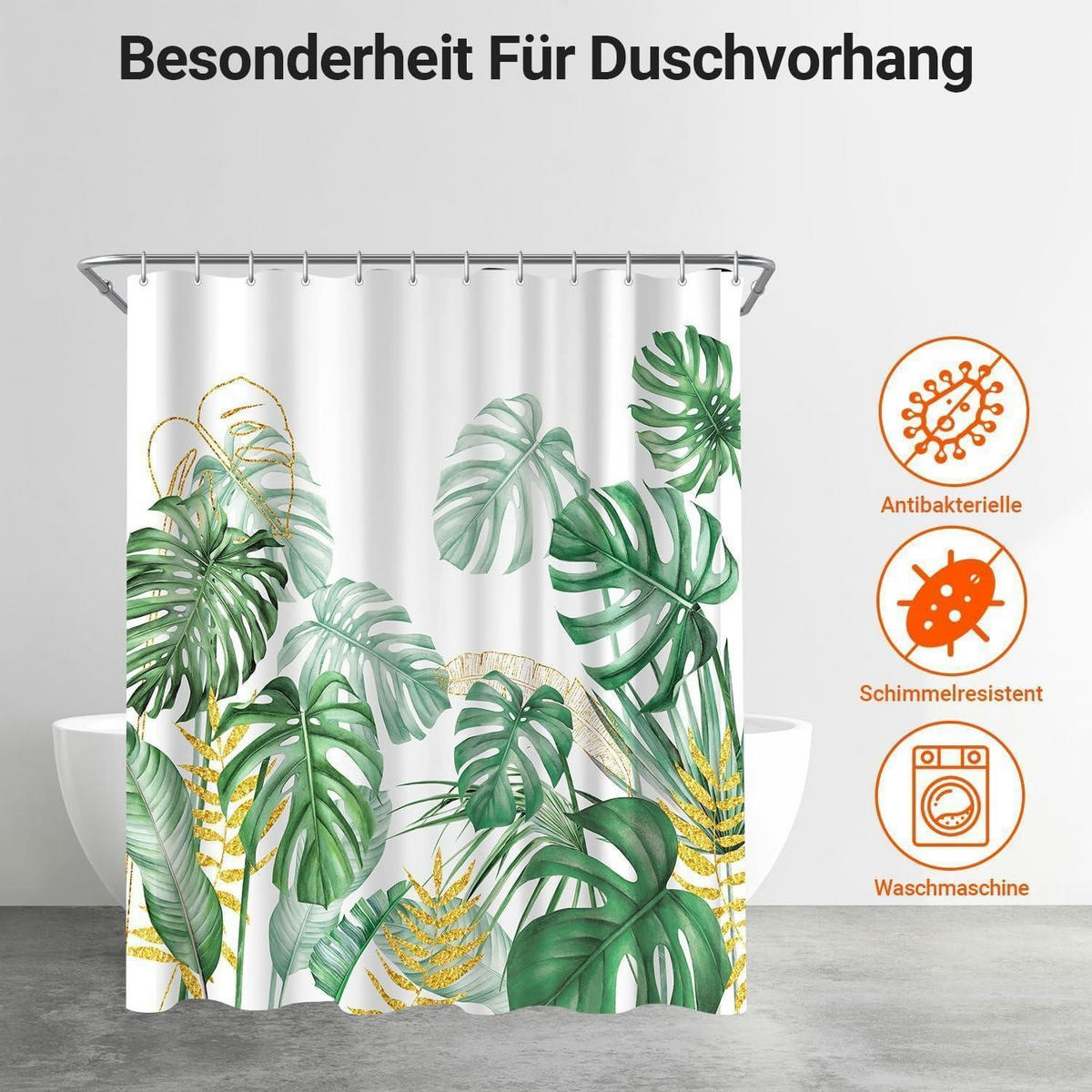DUSCHVORHANG Goldrandige Bambusblätter 240 x 200 cm - Multicolor, Textil (240/200cm)