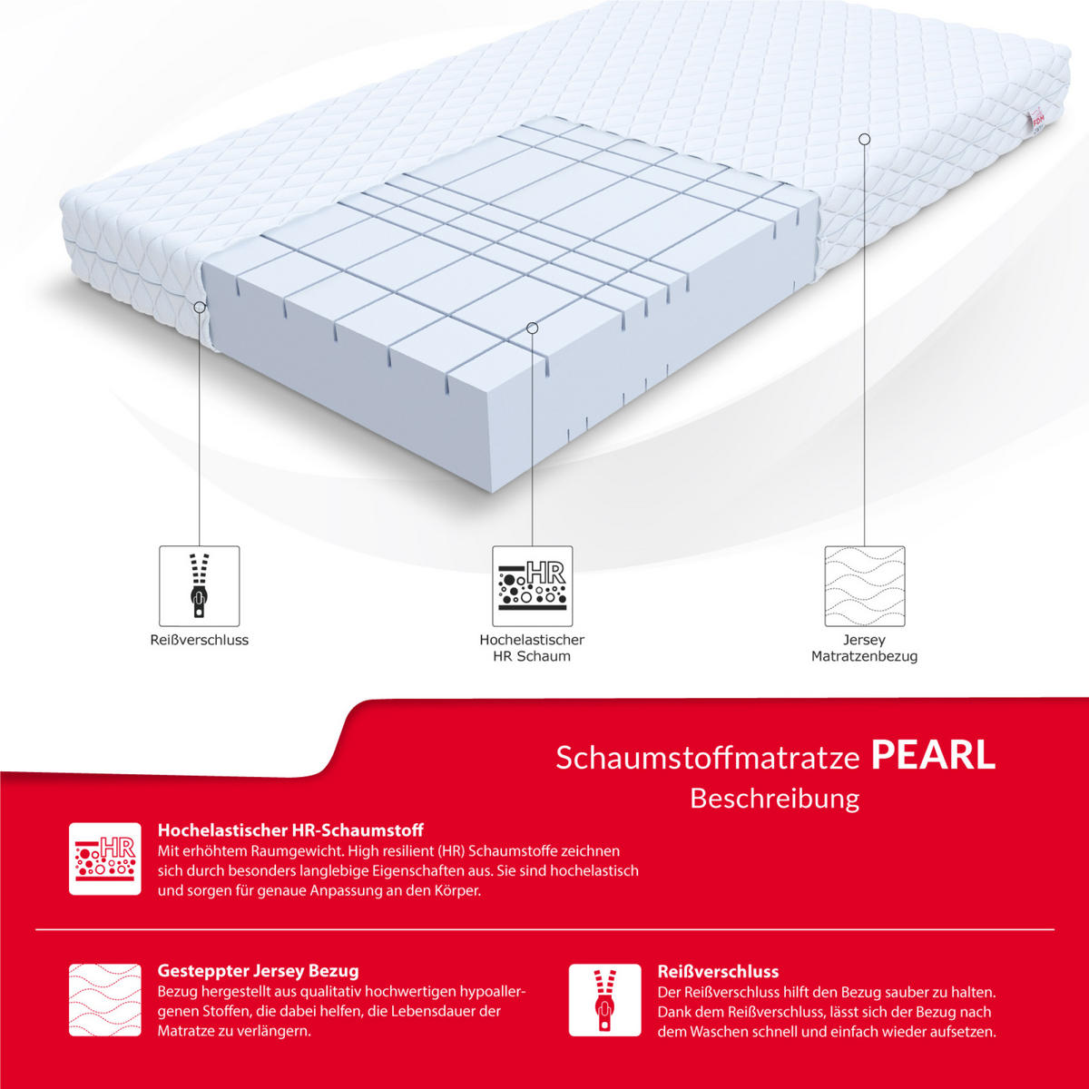 KALTSCHAUMMATRATZE Pearlmax H4 20 cm - Weiß, Textil (90/200cm) - FDM