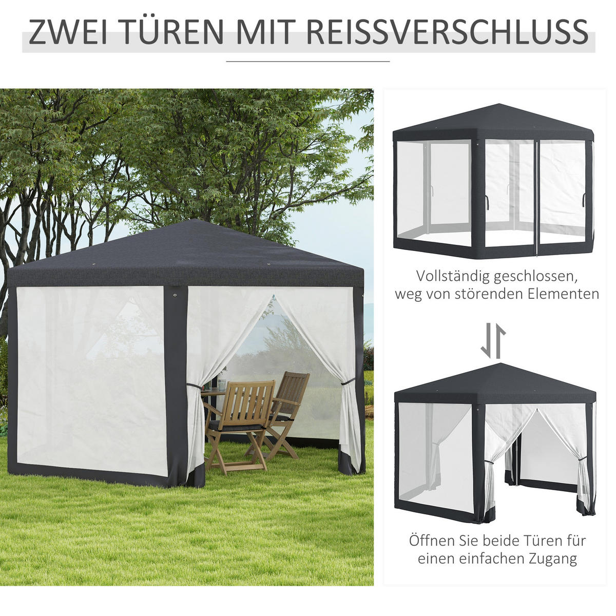 PAVILLON Polyester Metall Dunkelgrau - Dunkelgrau, Kunststoff/Metall (341.2/250/394cm) - Outsunny
