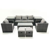 GARTENMÖBEL-SET COUCHTISCH SESSEL SOFA mit HOCKER Polyrattan Dunkelgrau Gemischt 7-Sitzer - Dunkelgrau/Grau, Glas/Kunststoff - Fimous