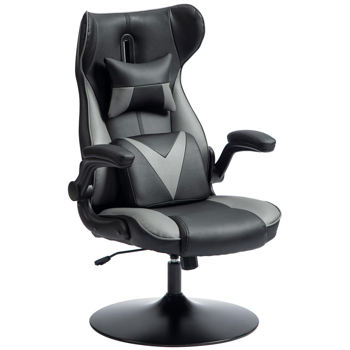 GAMING-STUHL mit Wippenfunktion,bis 120 kg belastbar, Schwarz+Grau - Grau, Kunststoff (67/112/71cm) - Vinsetto