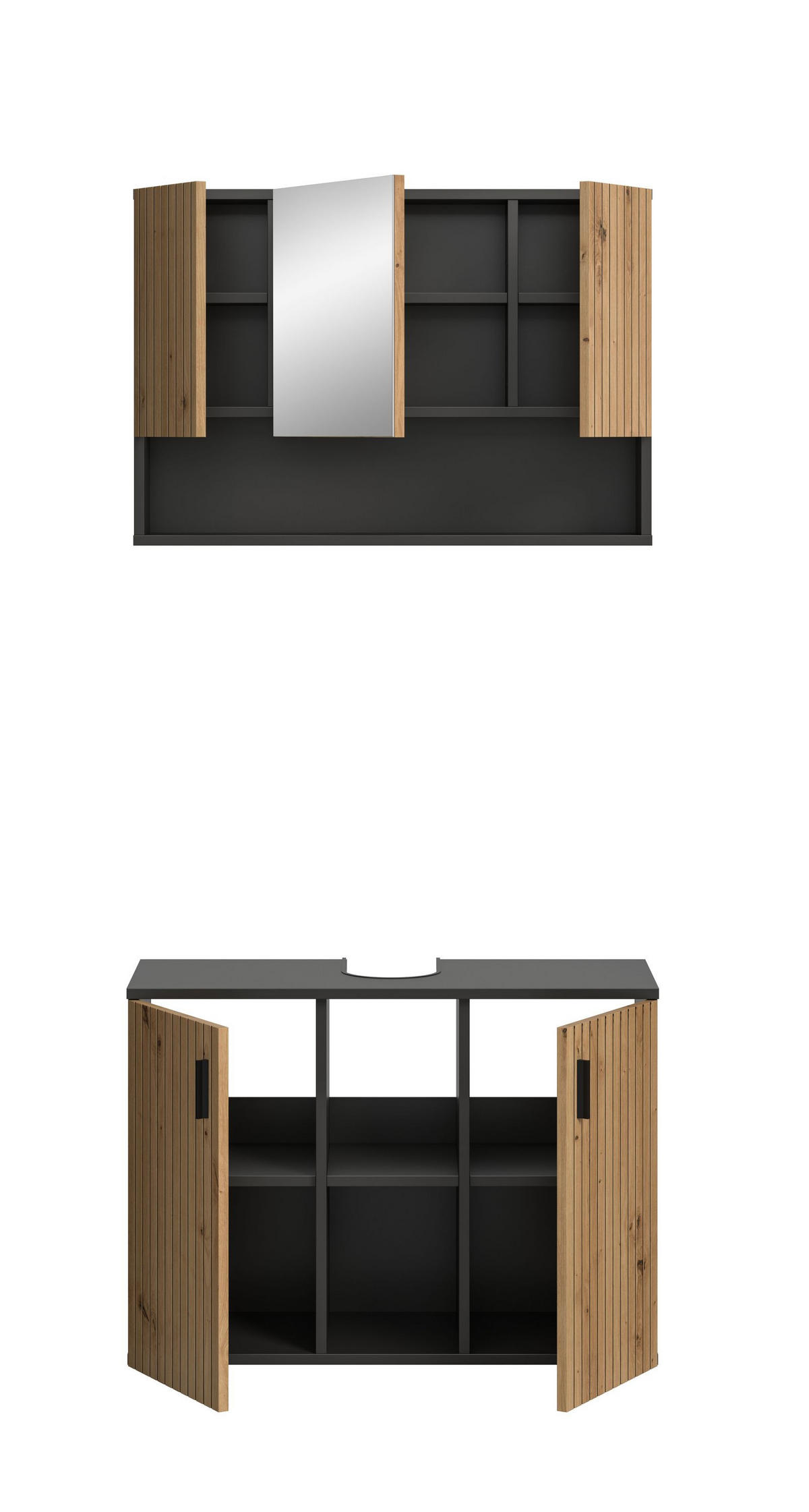 BADEZIMMER Mira 2-tlg. (B/H/T: ca. 80/180/30 cm) in Basalt grau/Artisan Oak - Grau, Holzwerkstoff (80/180/30cm)