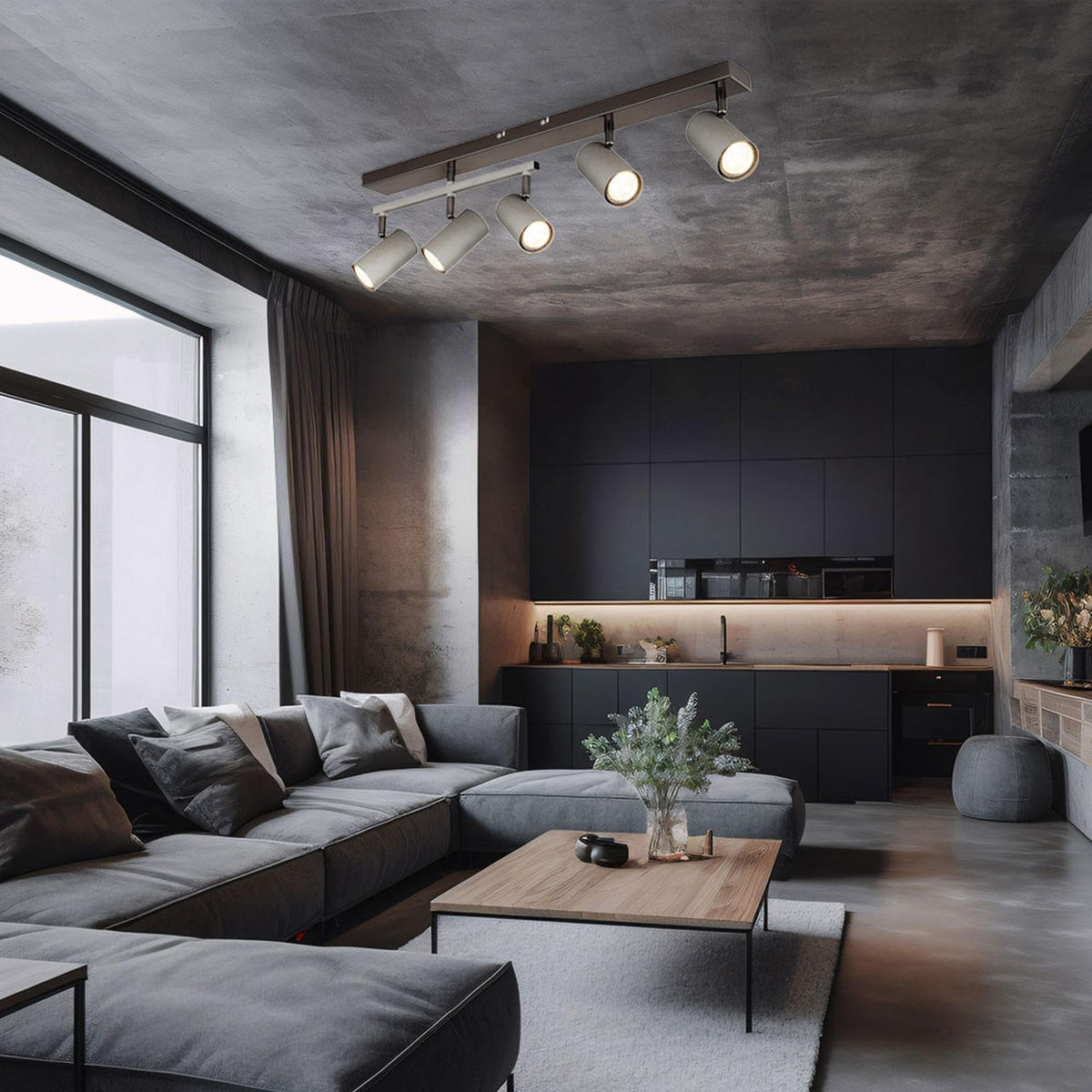 DECKENLEUCHTE Robby Grau Schwarz - Grau, Metall (70/35/17cm) - Globo Lighting