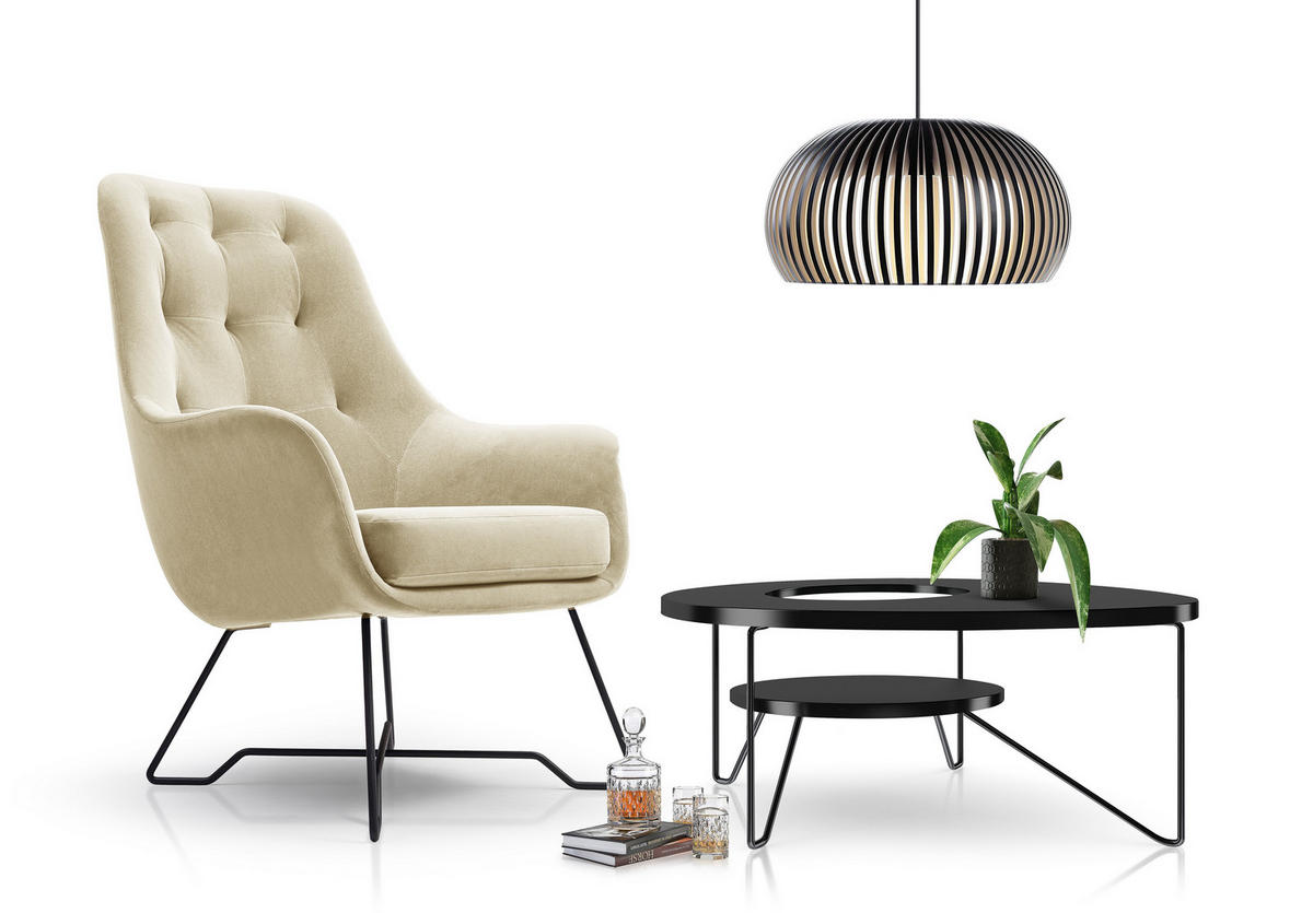 SESSEL SEDUTA, Modern Polstersessel Loungesessel, Velours-Stoff Creme - Creme, Holz/Metall (72.5/101.5/83cm) - MASSENO