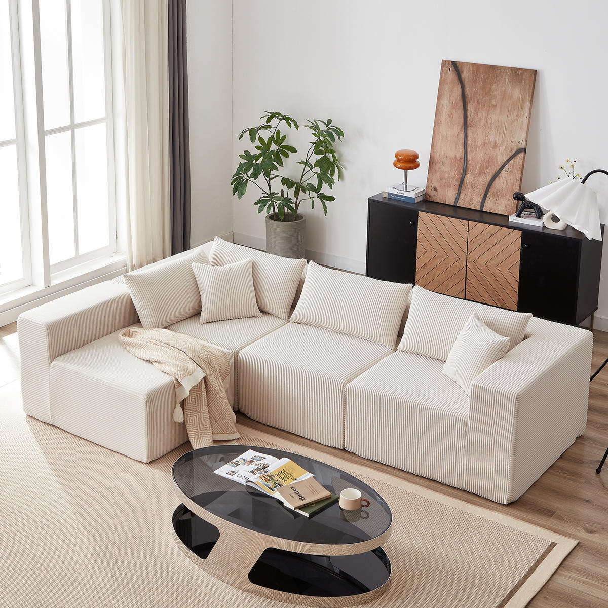 ECKSOFA 264/167/71 cm Beige Cord, 4 Sitze - Beige, Textil (167/264cm) - Oxeza