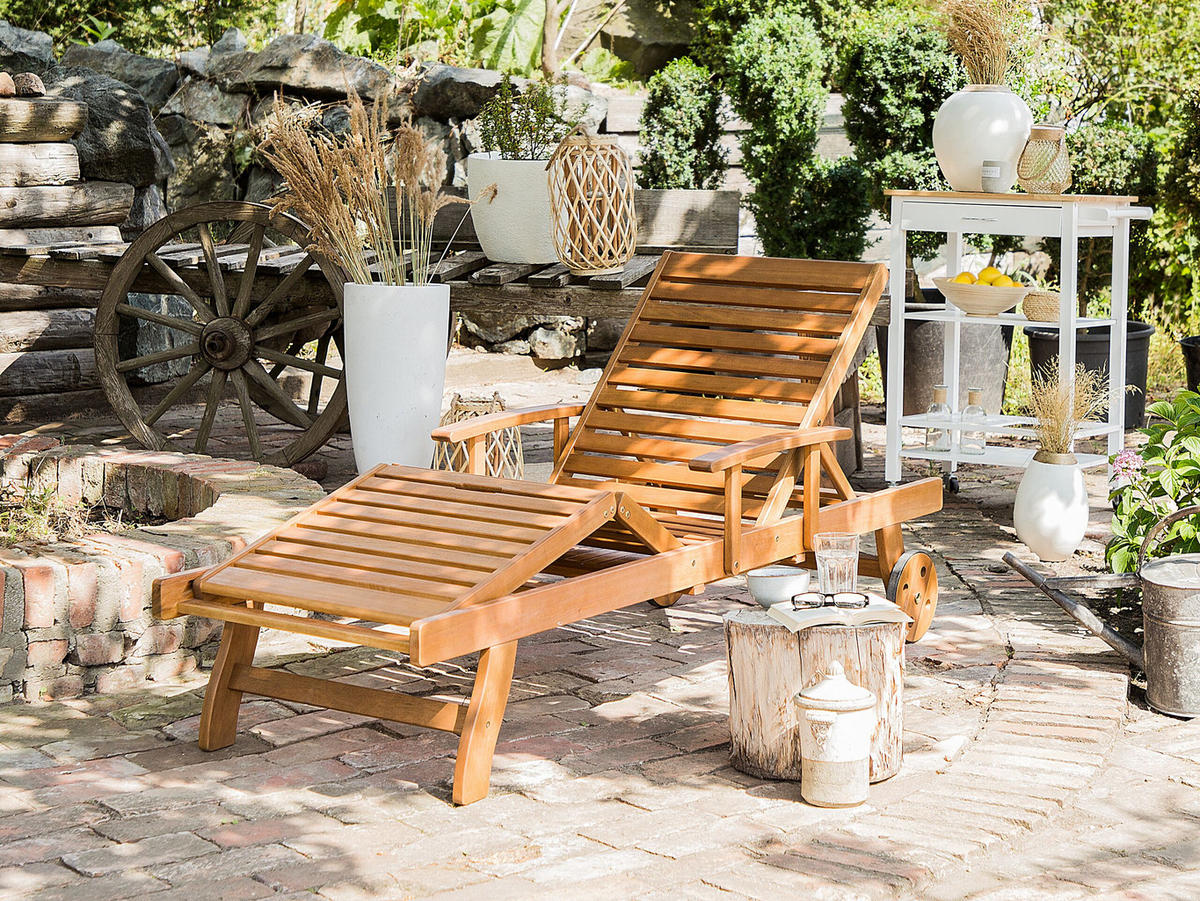 GARTENLIEGE hellbraun Java - Hellbraun, Holz (64/74/196cm) - Beliani