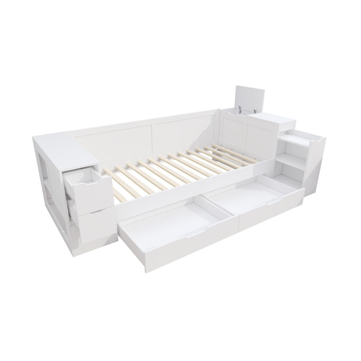 KINDERBETT 90/190 cm mit Schubladen und seitlichem Stauraum aus MDF, Weiß - Weiß, Holzwerkstoff (90/190cm) - Redom