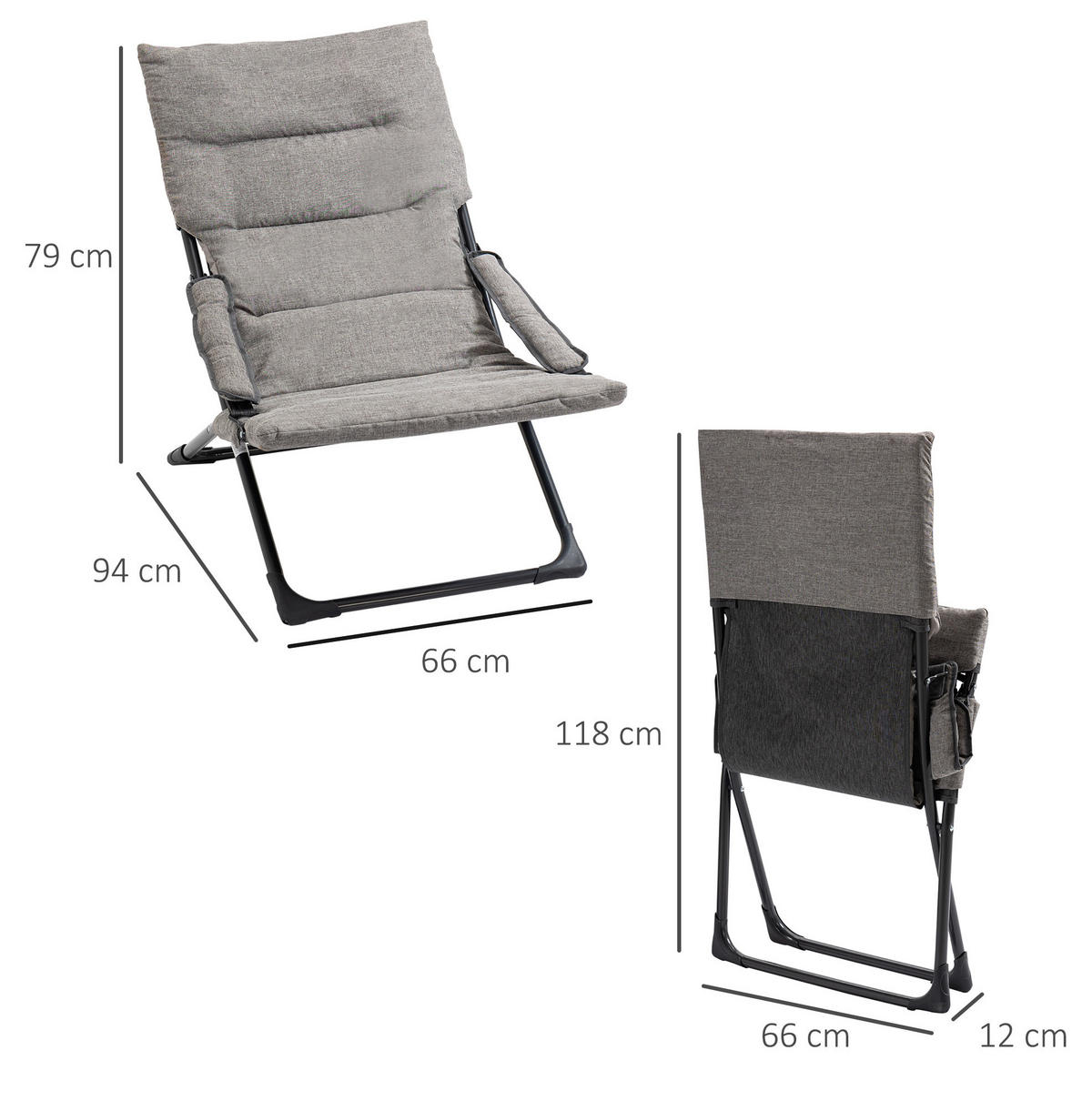 ZLOŽLJIV vrtni stol 94/66/79 cm z odstranljivo blazino, ročajem in jeklenim ogrodjem, Siva - siva, kovina (66/79/94cm) - Redom