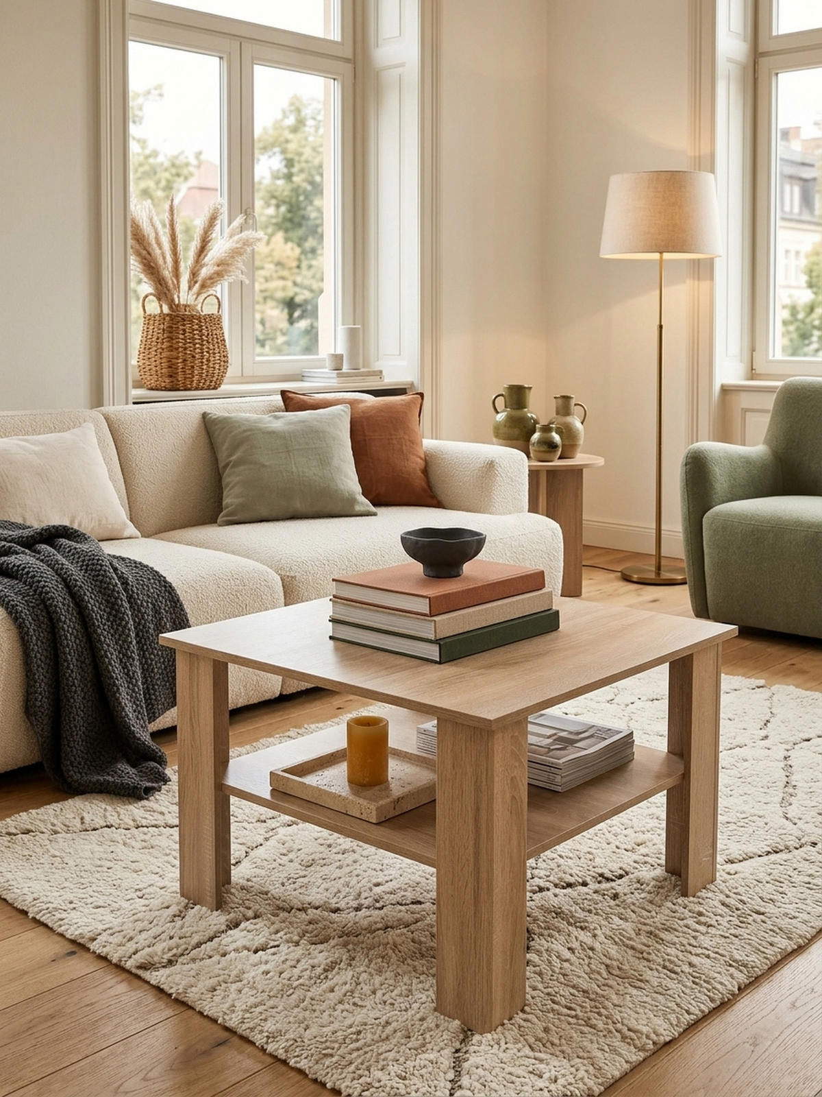 COUCHTISCH NIDDA aus Sonoma Eiche, kratzfest und Ablagefläche, Beige 60x60x42 cm - Beige, Holz (60/60/42cm) - KADIMA DESIGN