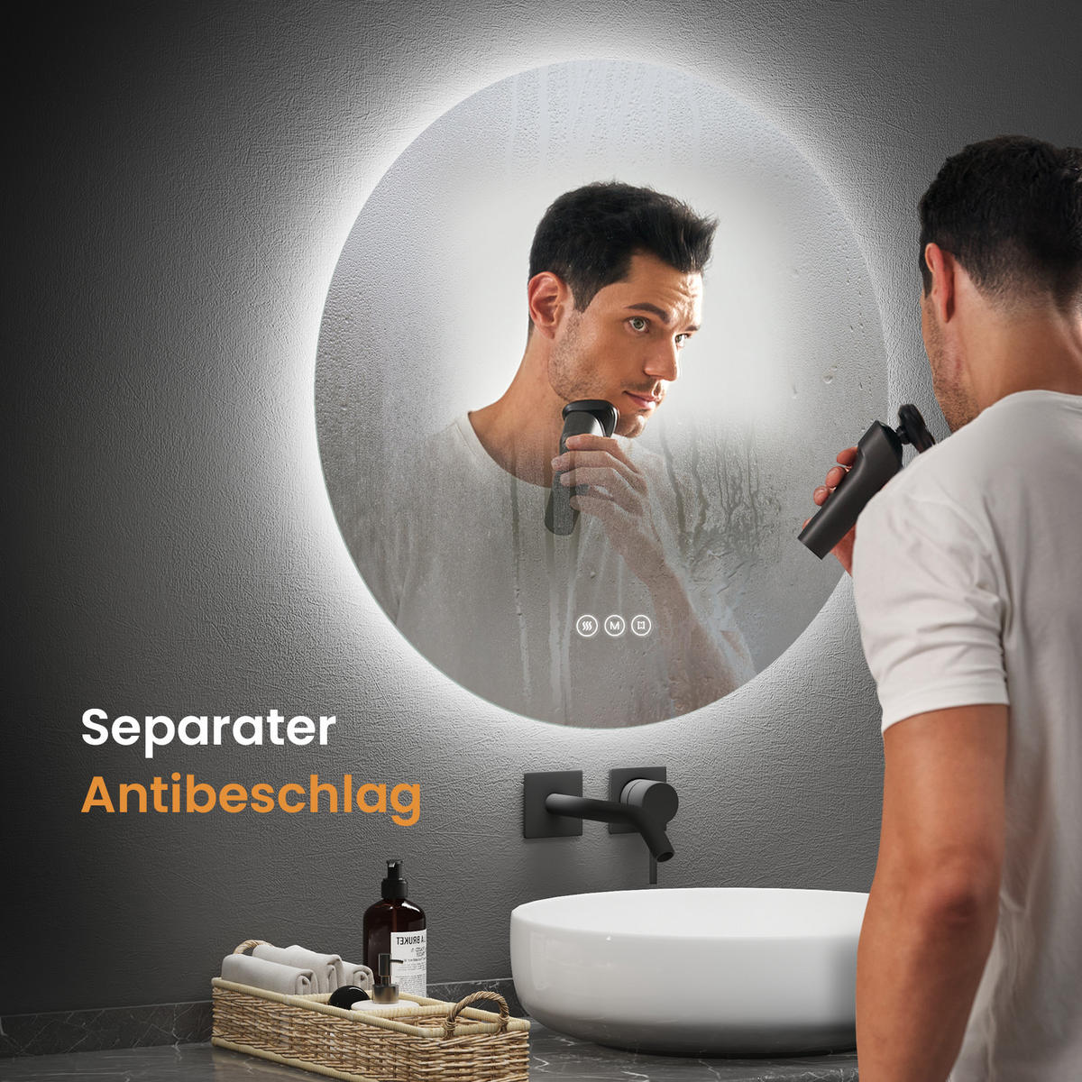 BADSPIEGEL rund mit Beleuchtung rahmenlos Ø80 cm - Weiß, Glas (80/3.5/80cm) - EMKE