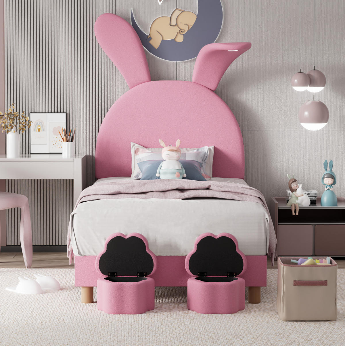 POLSTERBETT 90/200 cm Pink aus französischem Samt mit LED-Beleuchtung - Rosa, Textil (90/200cm) - OKMYHOME