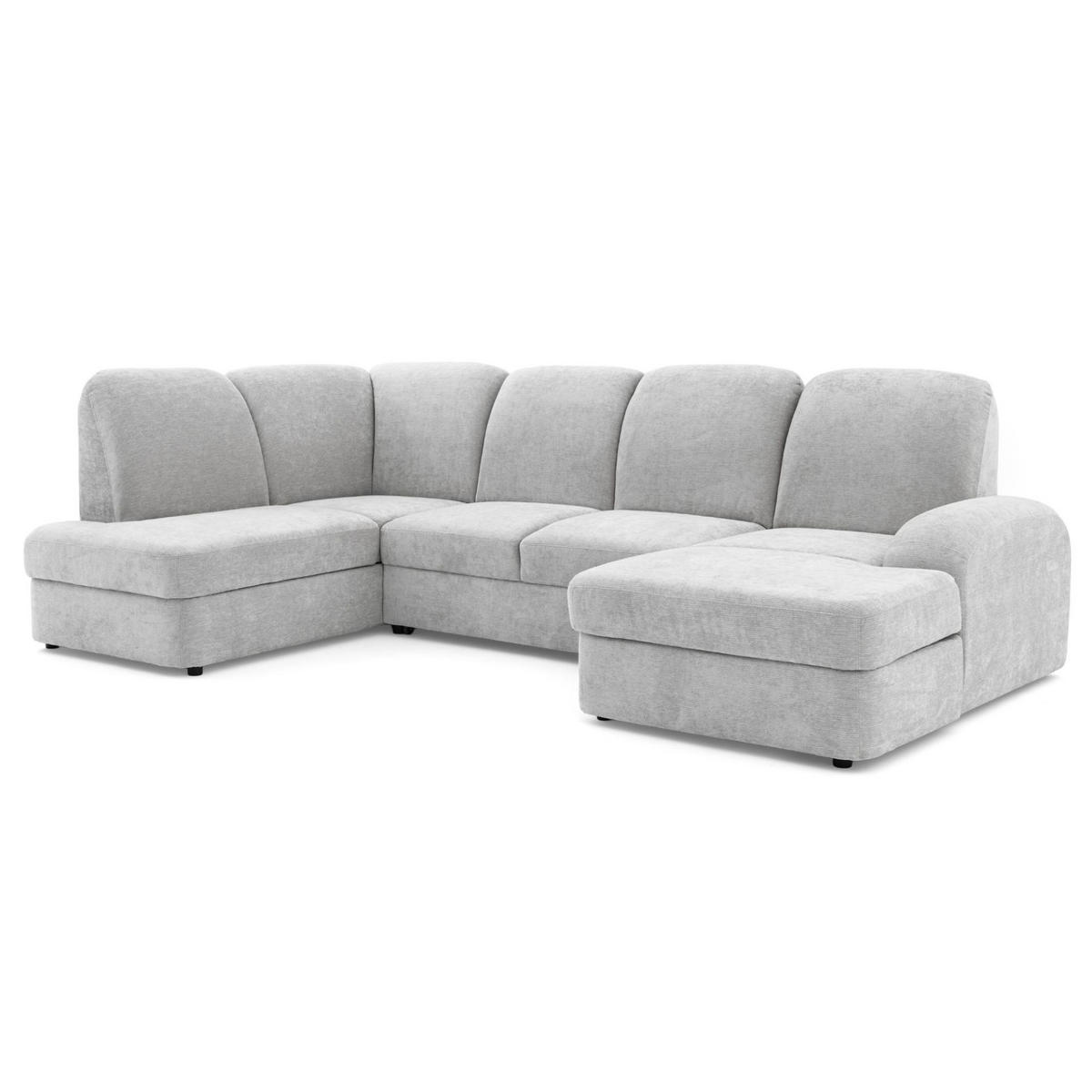 ECKSOFA VIBE U Links mit Schlaffunktion 129x263 Chenille Hellgrau - Hellgrau/Schwarz, Holz/Kunststoff (280/102/186cm) - Muffo