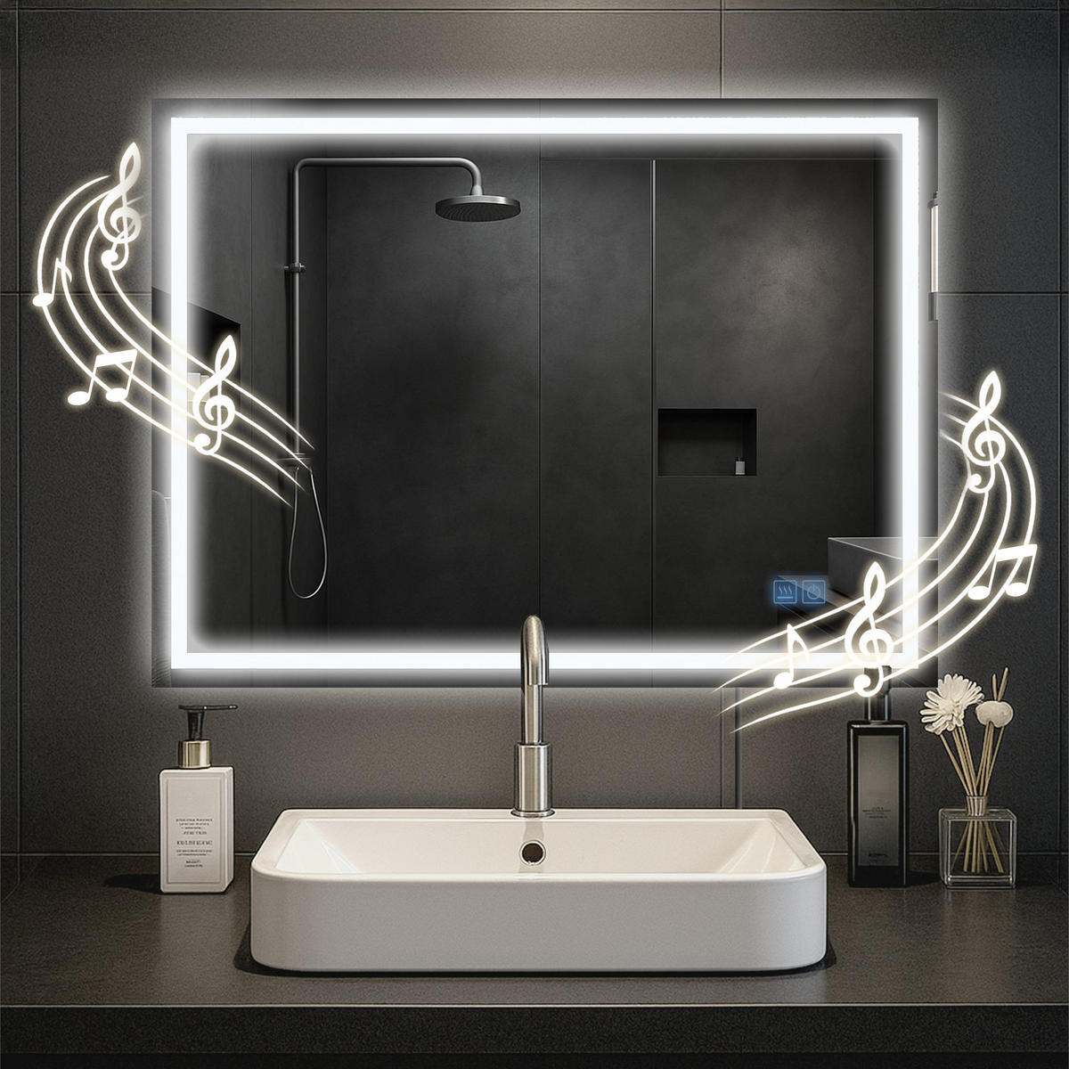 BADSPIEGEL Graz 60x80 Bluetooth 80x3,5x60cm Glas Klarglas Badezimmerspiegel - Klar, Glas (80/60/3.5cm) - DELUKE