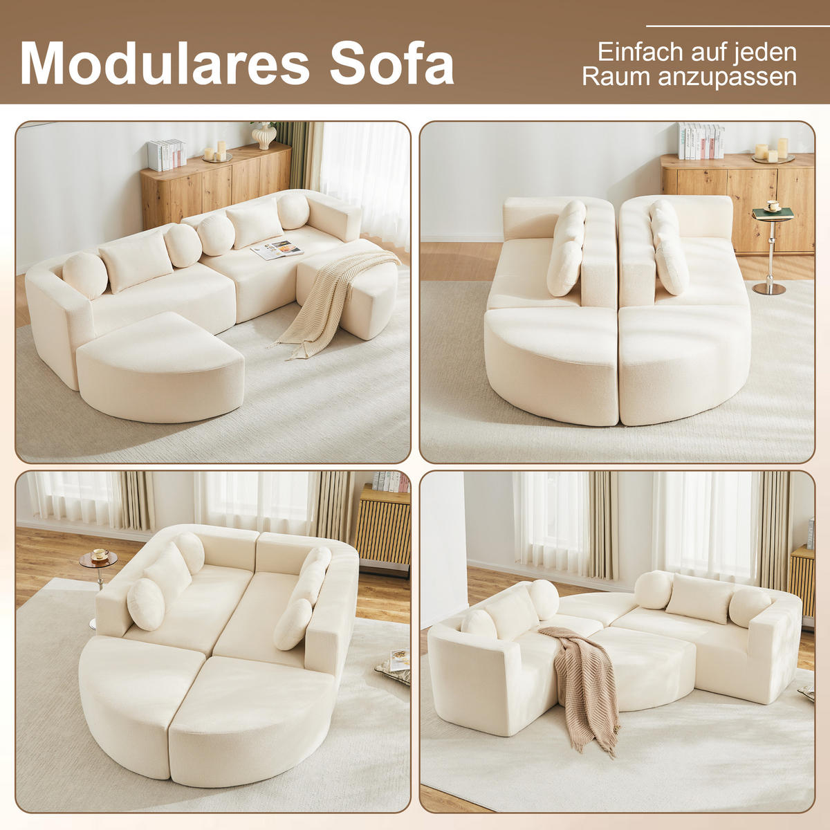SCHLAFSOFA Beige Cloud Chenille modular 292cm Schlaffunktion - Beige, Textil (165/68/292cm) - FLIEKS