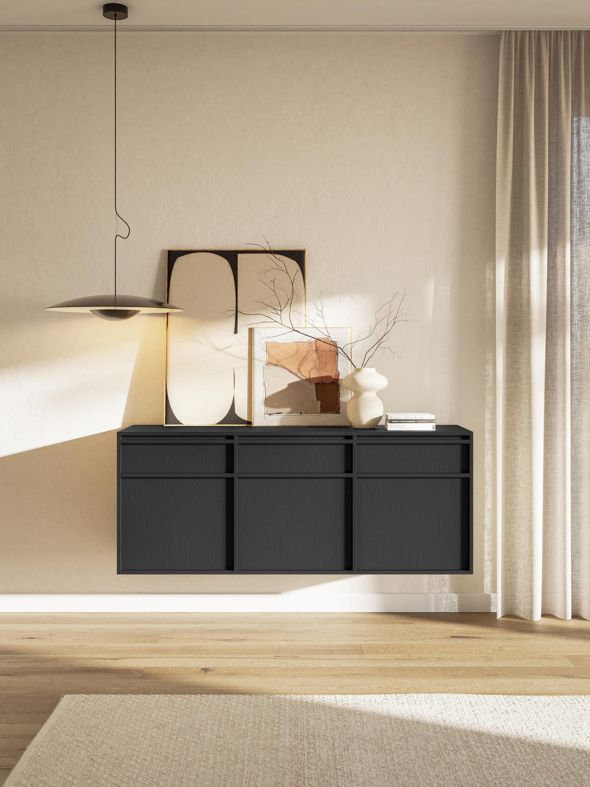 SIDEBOARD Evo Schwarz 154 cm - Anthrazit, Holzwerkstoff (154/61.6/39cm) - Selsey