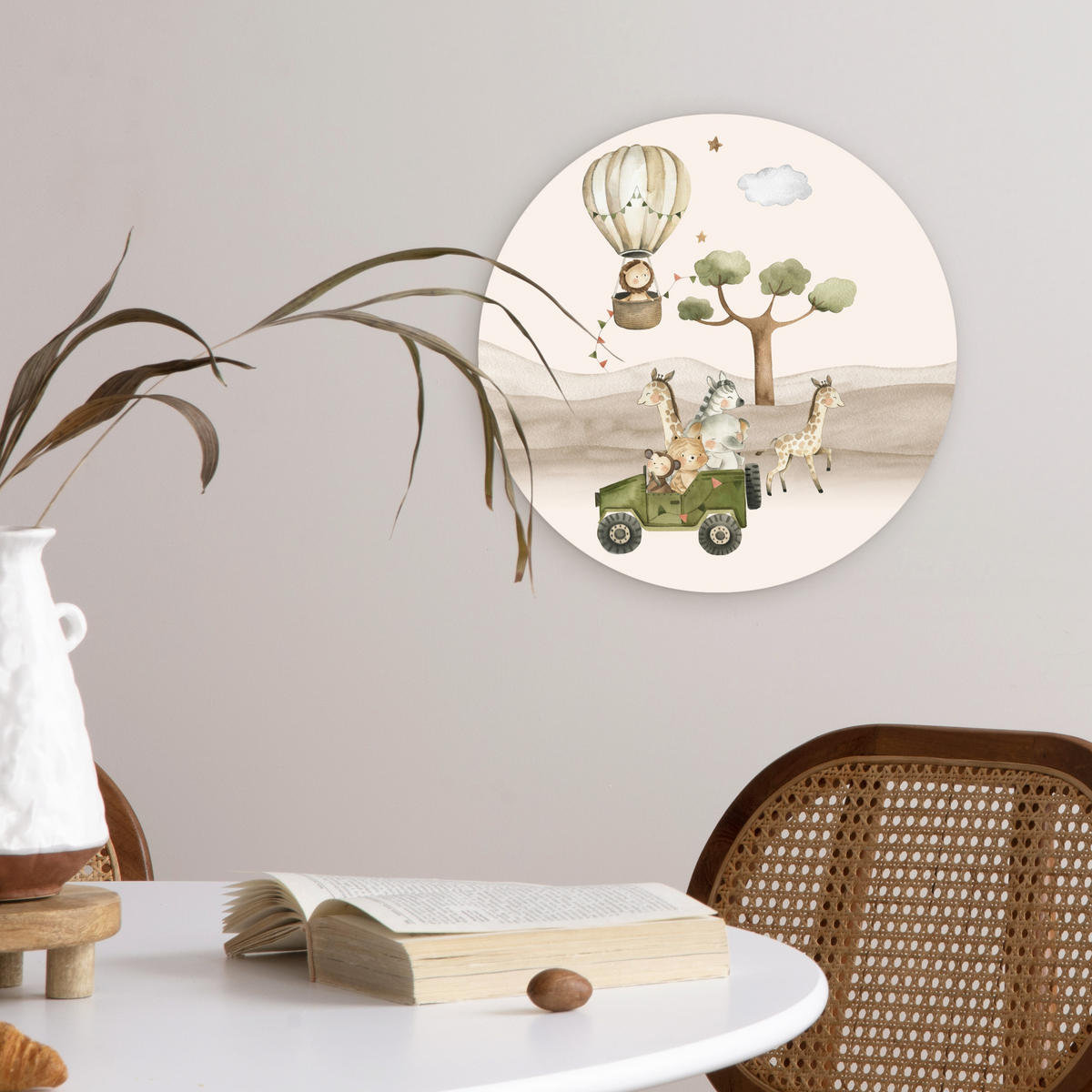 WANDBILD Wilde Tiere - Safari - Aquarell - Heißluftballon 30x30 cm - Beige, Kunststoff (30/30cm) - MuchoWow