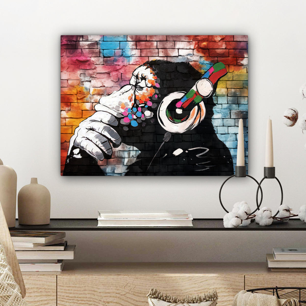 LEINWANDBILD Affe - Graffiti - Musik 40x30 cm - Multicolor, Textil (40/30cm) - MuchoWow