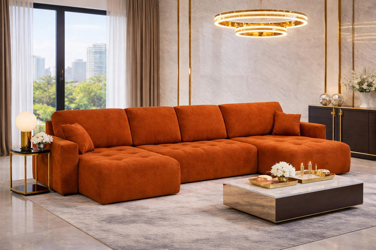 ECKSOFA Mit Schlaffunktion Und Bettkasten U-Form Ivo U, Veloursstoff Salvador, Braun - Braun, Holz (342/142cm) - Kaiser Möbel