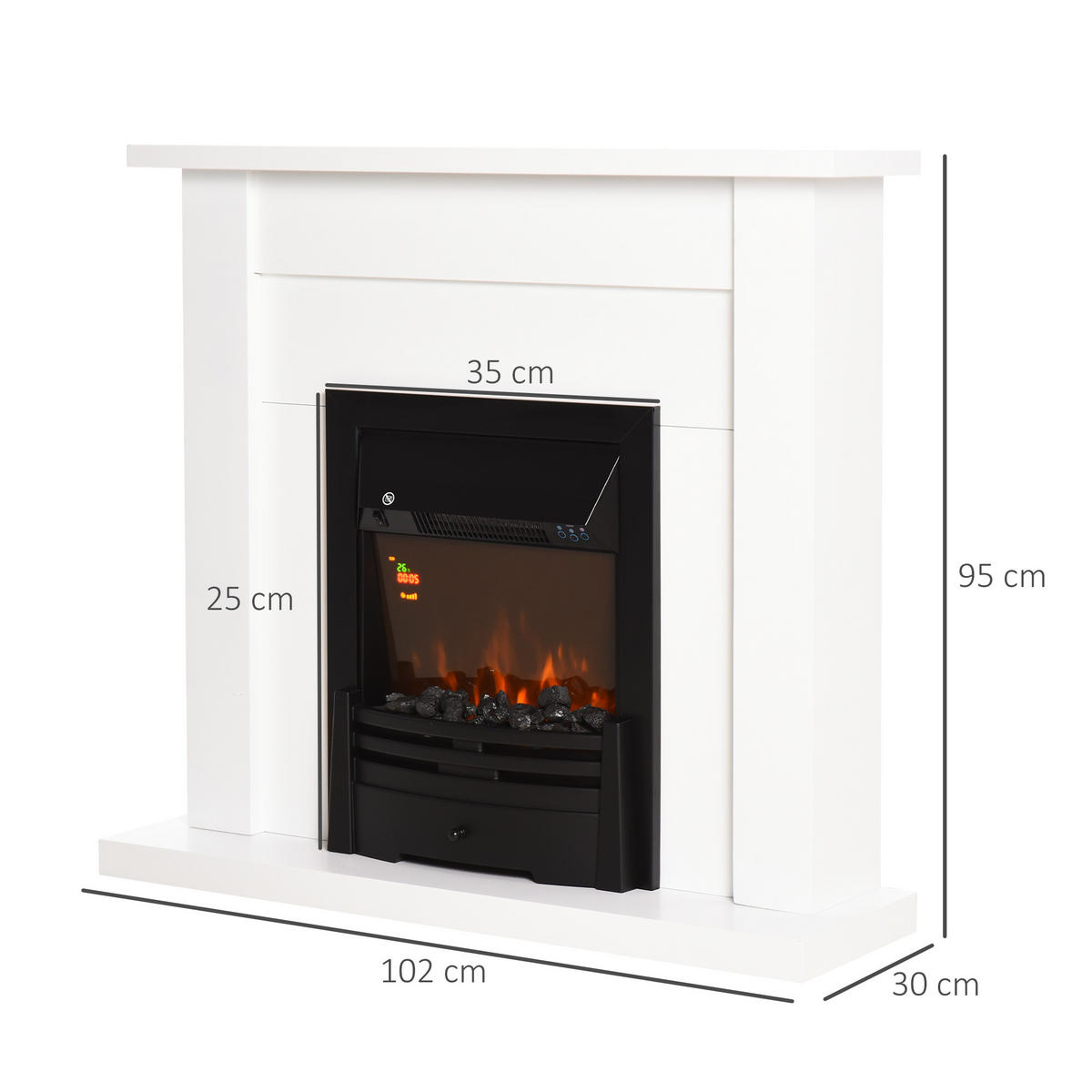ELEKTROKAMIN Weiß 102/30/95 cm - Weiß, Metall (30/95/102cm) - HOMCOM
