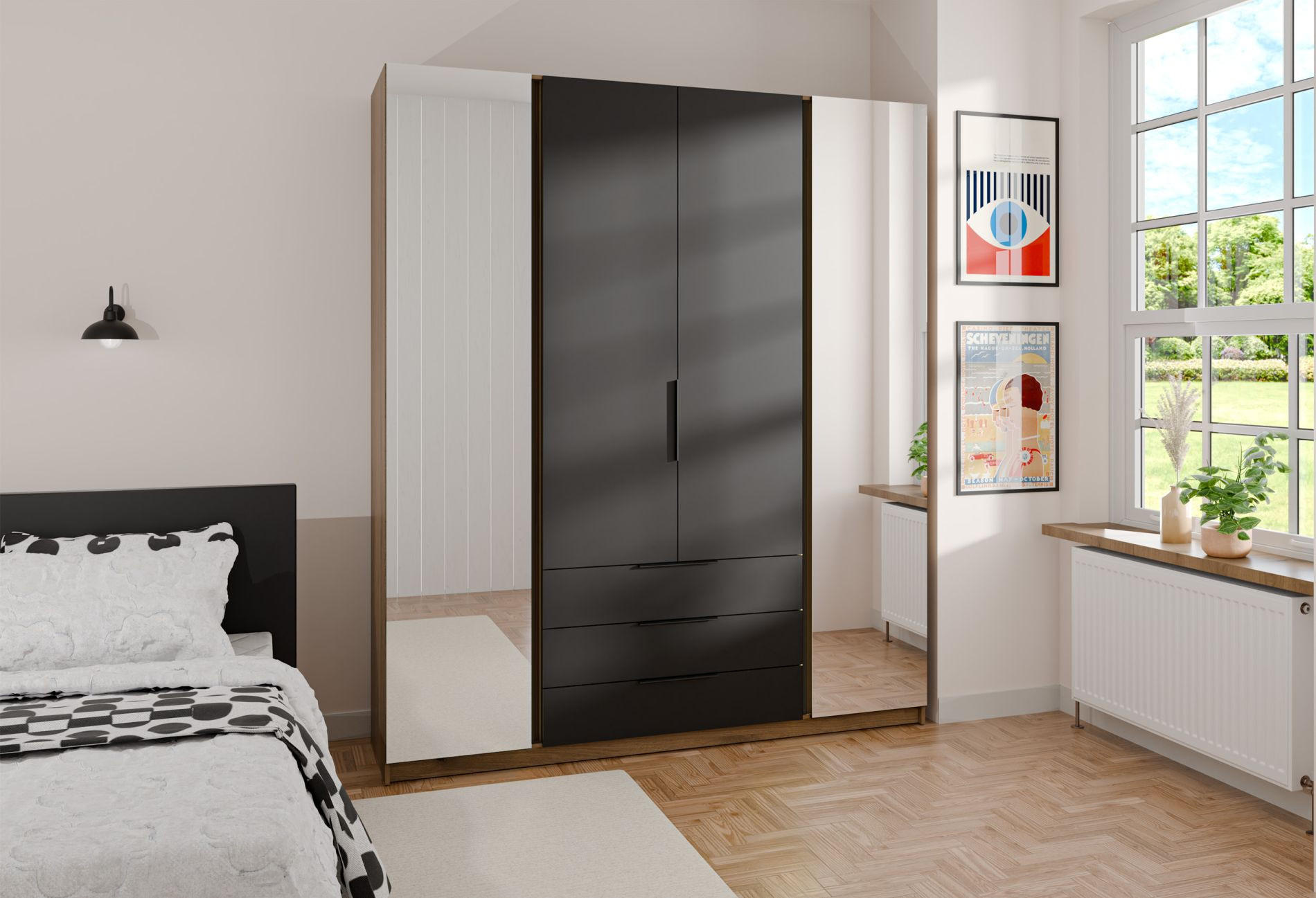 KLEIDERSCHRANK Kaja Schwarz/Eiche 200 cm - Schwarz, Holzwerkstoff/Metall (200/239/61.9cm) - Selsey