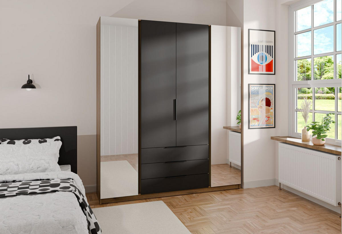 KLEIDERSCHRANK Kaja Schwarz/Eiche 200 cm - Schwarz, Holzwerkstoff/Metall (200/239/61.9cm) - Selsey