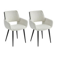 STUHL 2er-Set - Bouclé-Stoff, Eschenfurnier & schwarzes Metall - Weiß - ZURIKIA - Schwarz, Textil (57/85/57.5cm) - Vente-Unique