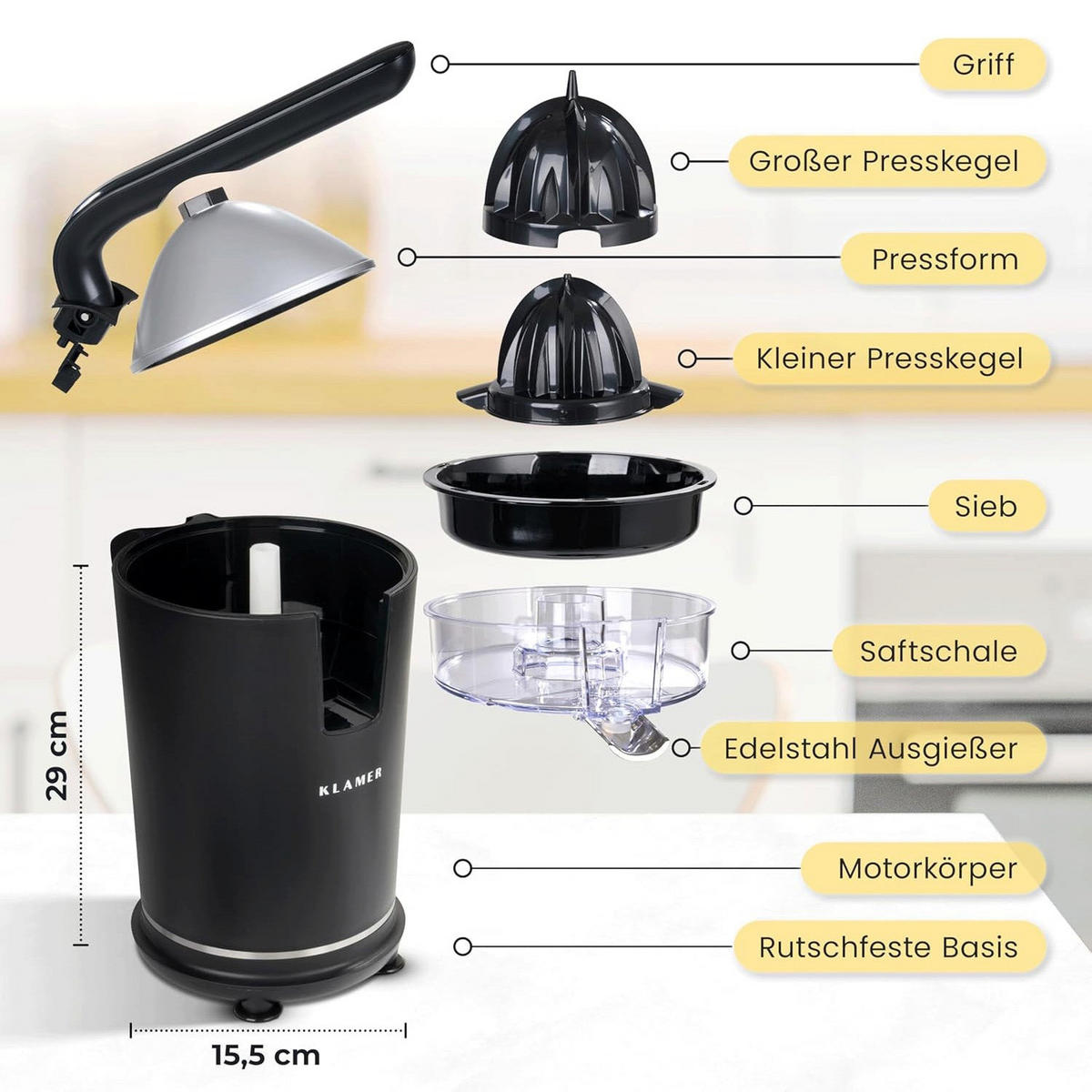 SAFTPRESSE Schwarz Zitruspresse - Schwarz, Kunststoff (15.5/29/25cm) - KLAMER