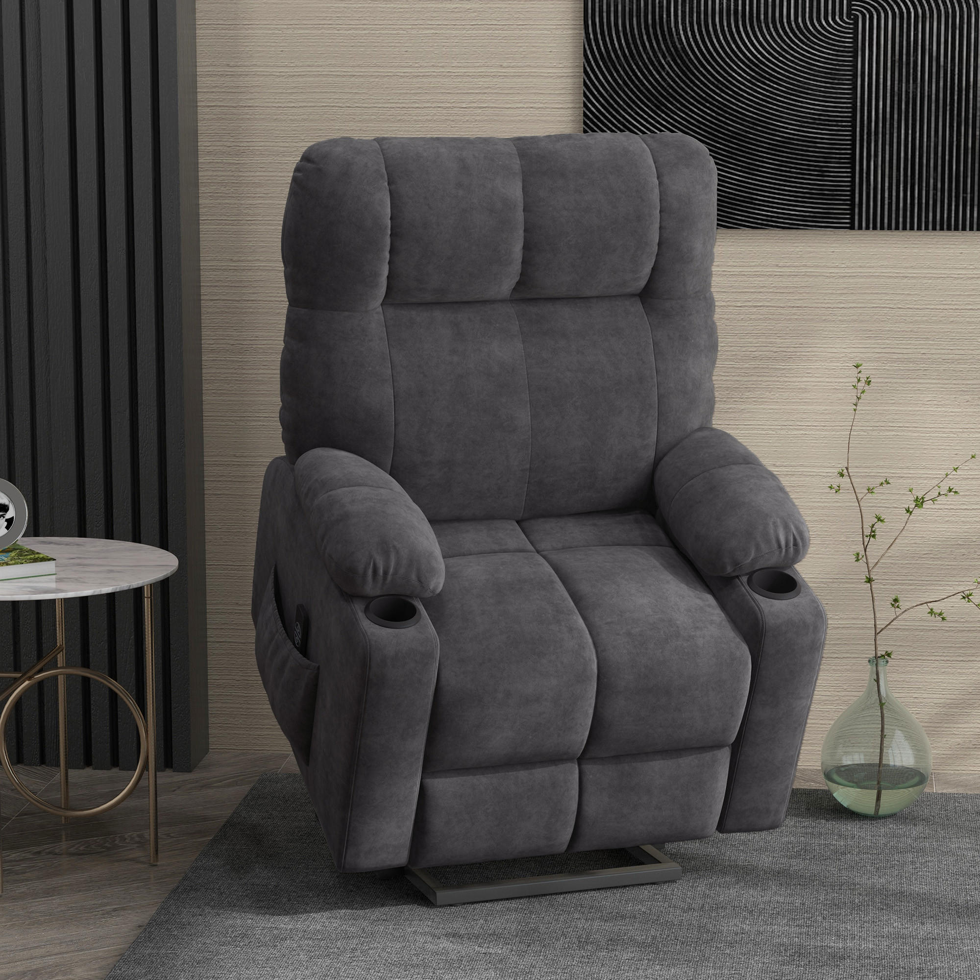 FERNSEHSESSEL mit Aufstehhilfe, Dunkelgrau - Dunkelgrau, Kunststoff (95/109/91cm) - HOMCOM