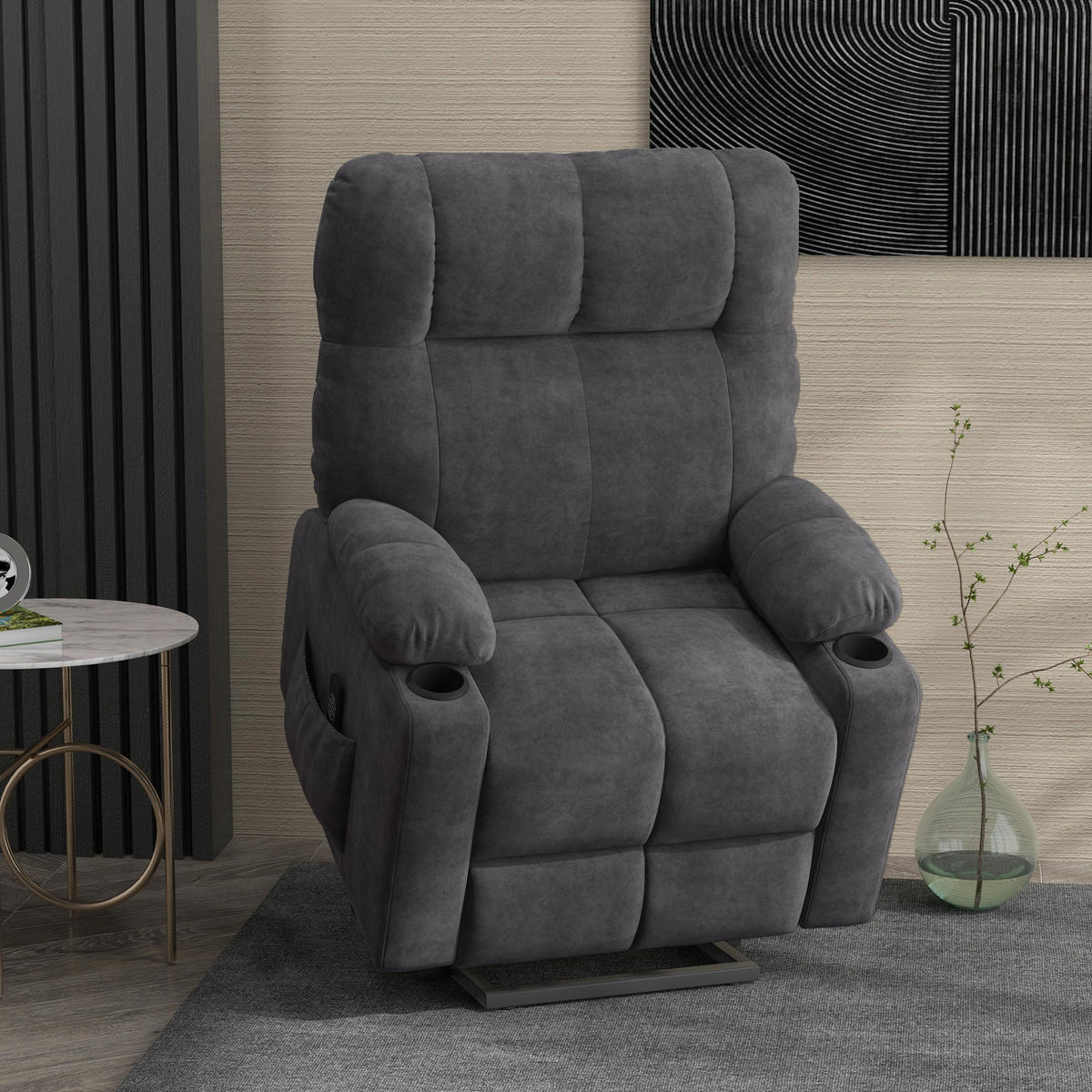 FERNSEHSESSEL mit Aufstehhilfe, Dunkelgrau - Dunkelgrau/Schwarz, Textil/Metall (95/109/91cm) - HOMCOM