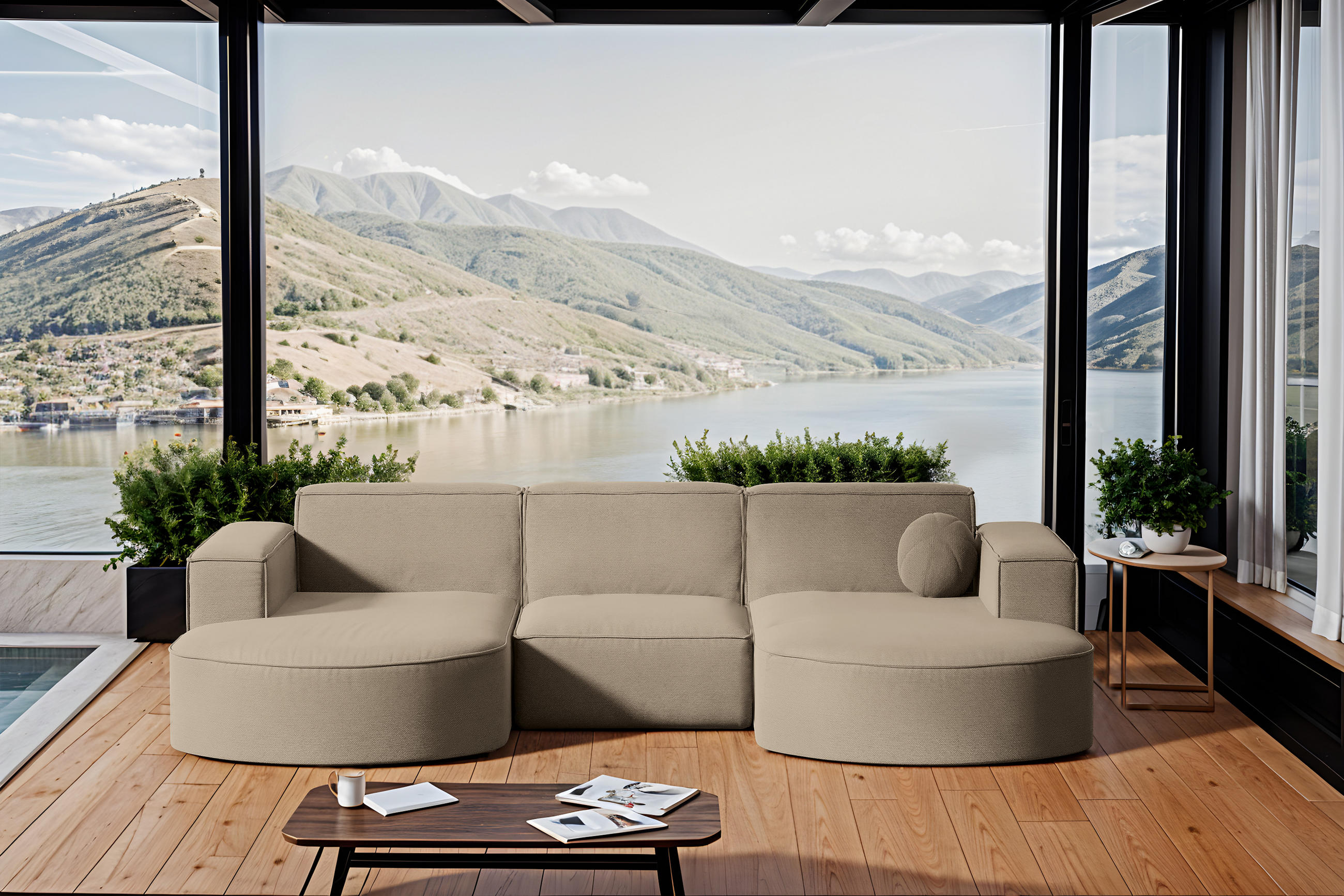 GARTENECKSOFA U-Form Garten Modena Studio Sofa-U Patio Beige - Beige, Holz/Textil (165/78/299cm) - Kaiser Möbel