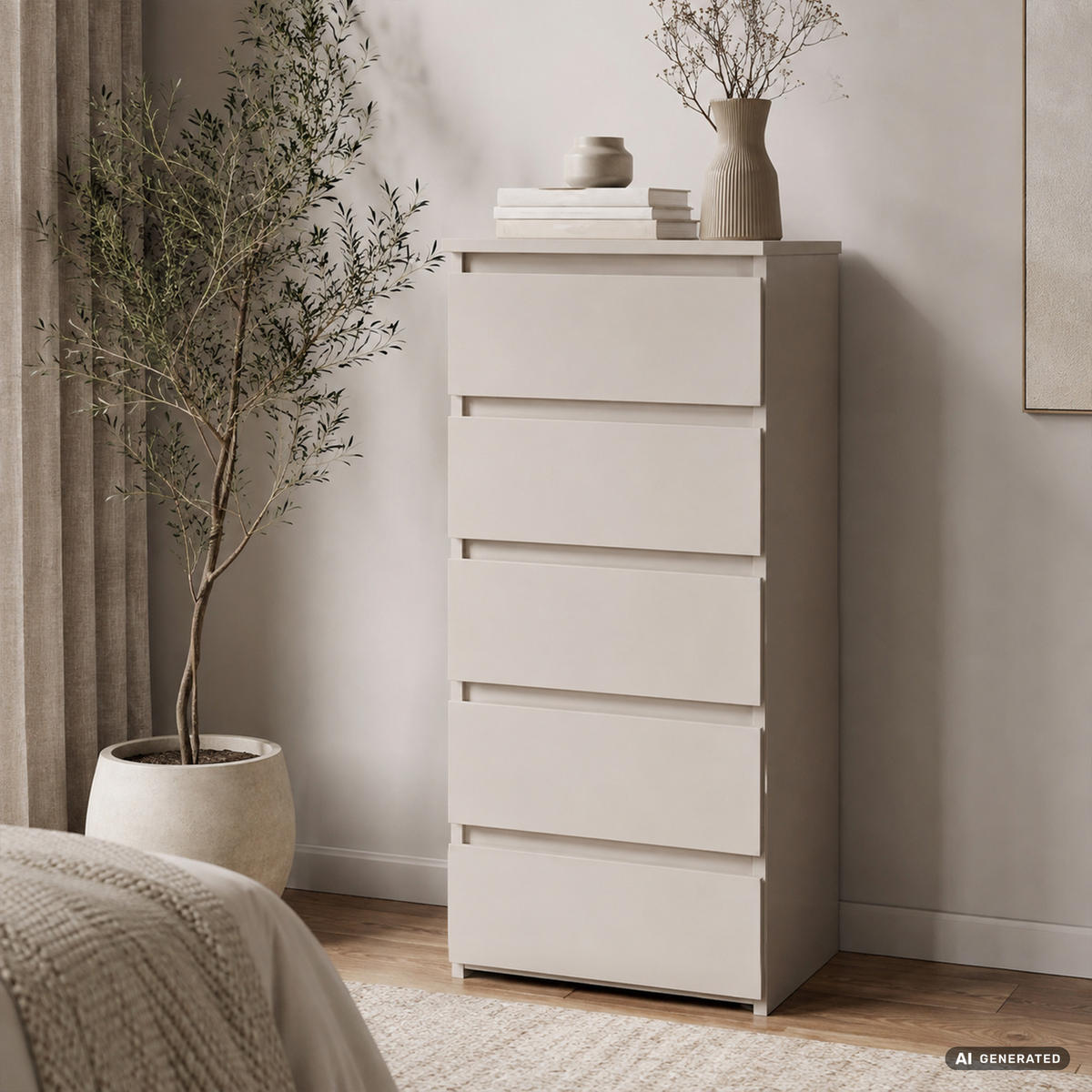 KOMMODE CL5 Kaschmir 40 cm 5 Schubladen Front Kaschmir B40xH92xT35 cm - Beige, Holzwerkstoff (40/92/35cm) - Akord